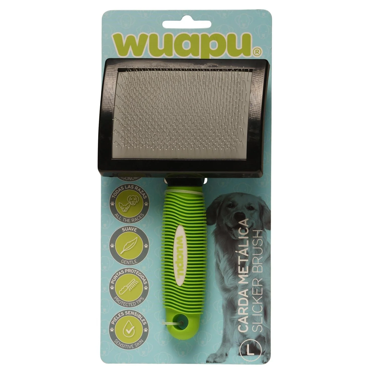 Cepillo Carda Suave Para Perro Wuapu Talla L, Para Cepillar Y Retirar El Pelo Muerto