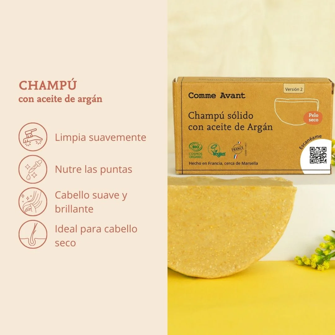 Champú sólido con aceite de argán (cabello seco o dañado) Comme Avant 70 g - Image 3