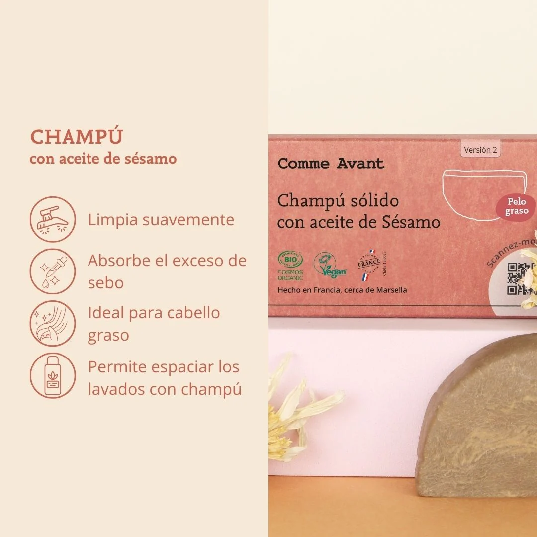 Champú sólido con aceite de sésamo (cabello graso) Comme Avant 70 g - Image 4