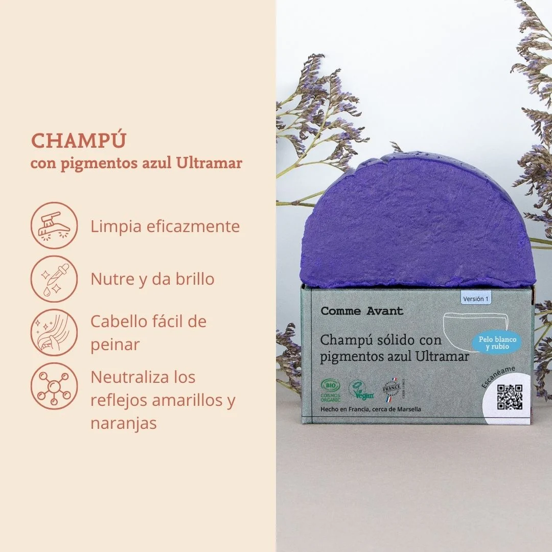 Champú sólido con pigmentos azul Ultramar (para cabello rubio y blanco) Comme Avant 70 g - Image 3