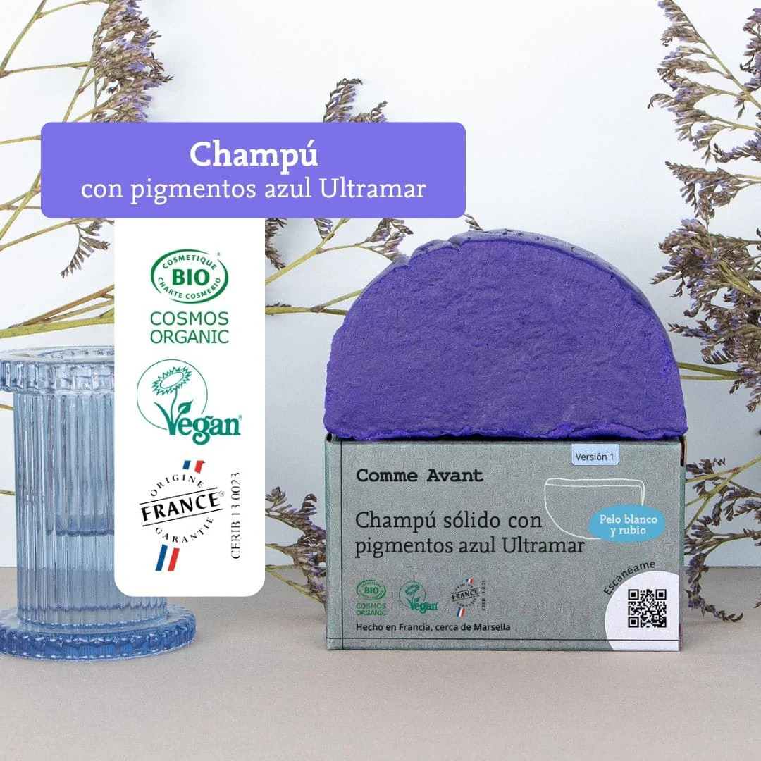 Champú sólido con pigmentos azul Ultramar (para cabello rubio y blanco) Comme Avant 70 g - Image 4