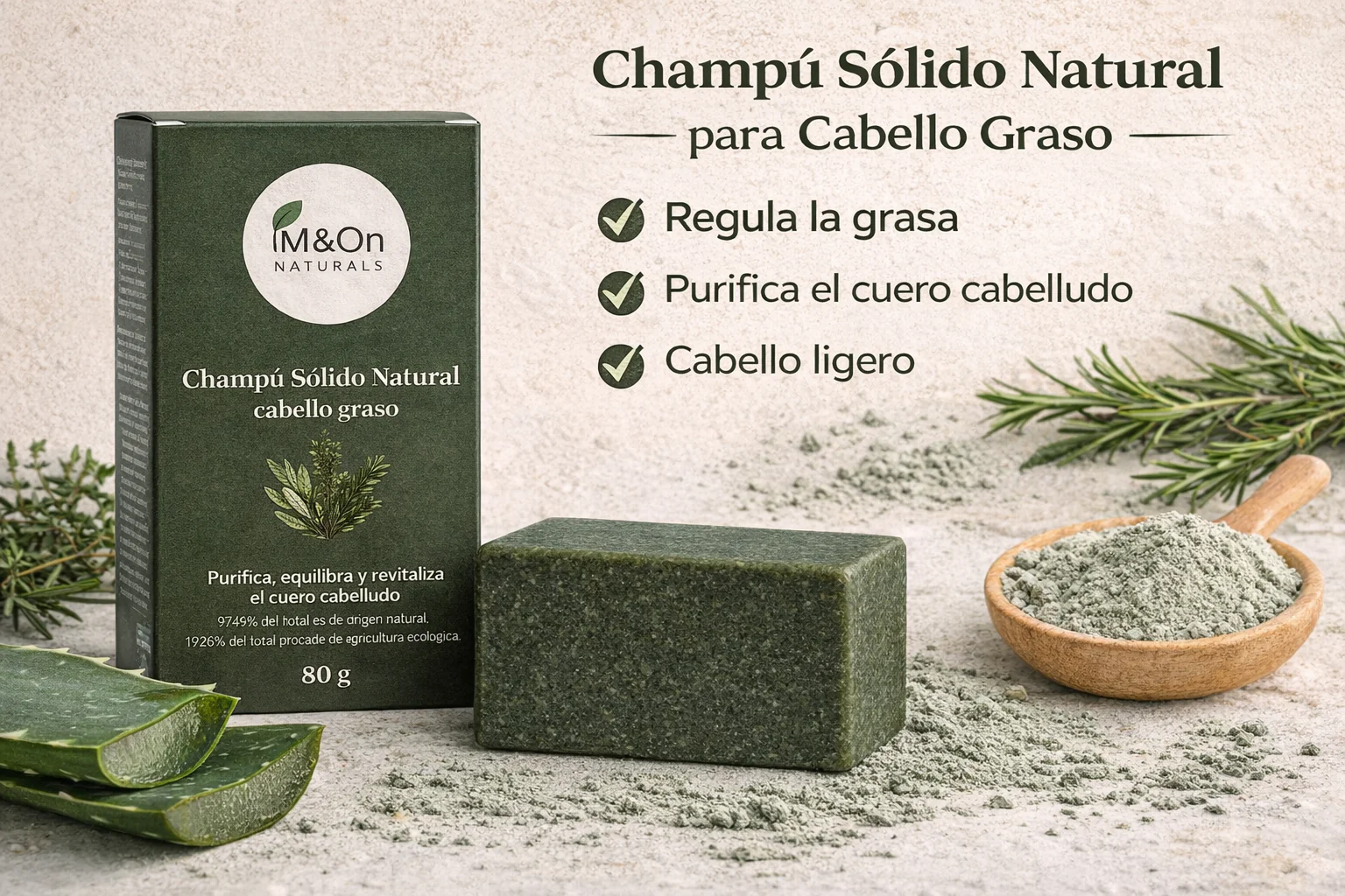Champú Sólido Natural Para Cabello Graso 80 G | Purificante Y Equilibrante | M&on Naturals - Image 2