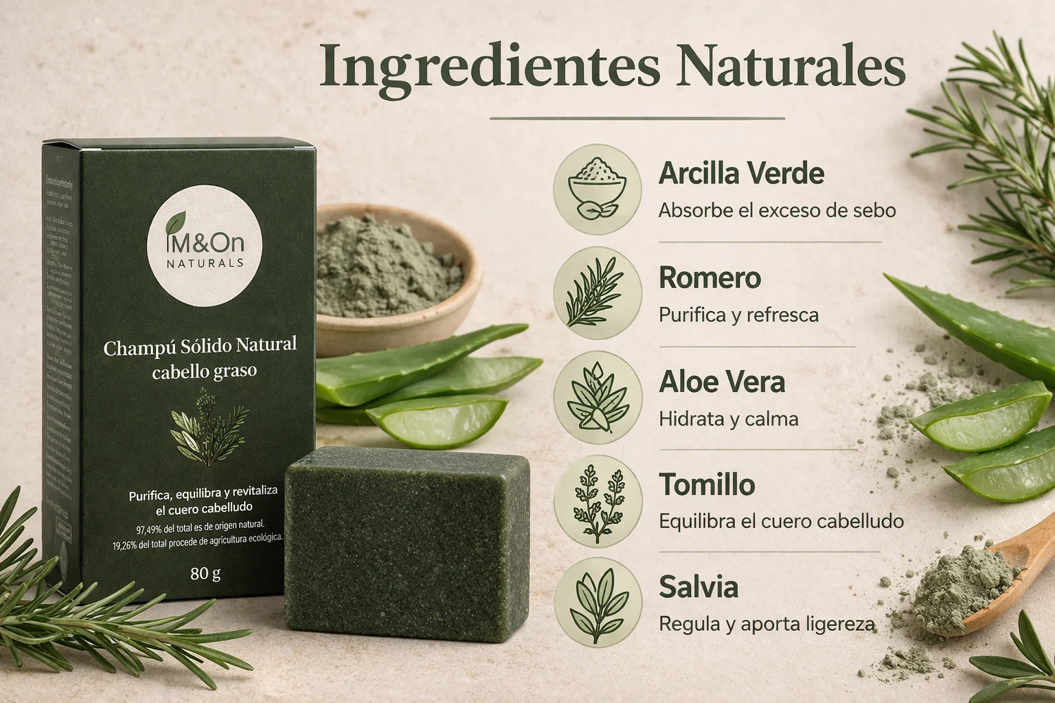 Champú Sólido Natural Para Cabello Graso 80 G | Purificante Y Equilibrante | M&on Naturals - Image 3