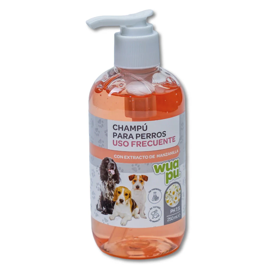 Champú Suave Wuapu Para Perro, Uso Frecuente Con Extracto De Manzanilla, Ph 7.5. Envase De 250 Ml