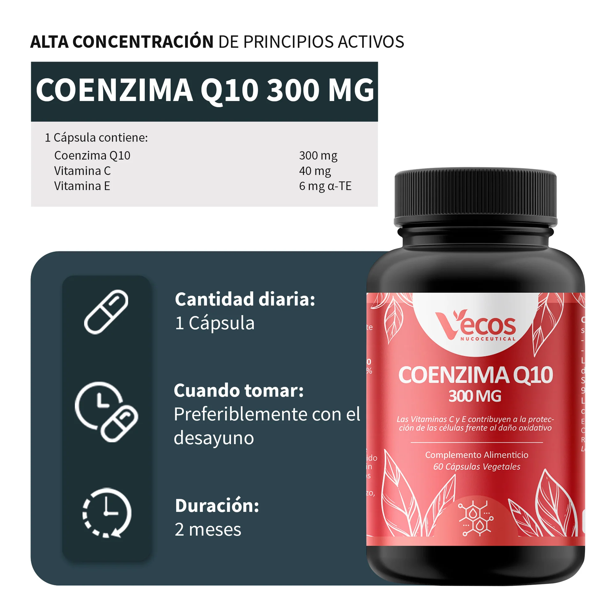 Coenzima Q10 300 Mg Vecos | Rendimiento Físico, Corazon Saludable Y Apoyo Energético - Image 3