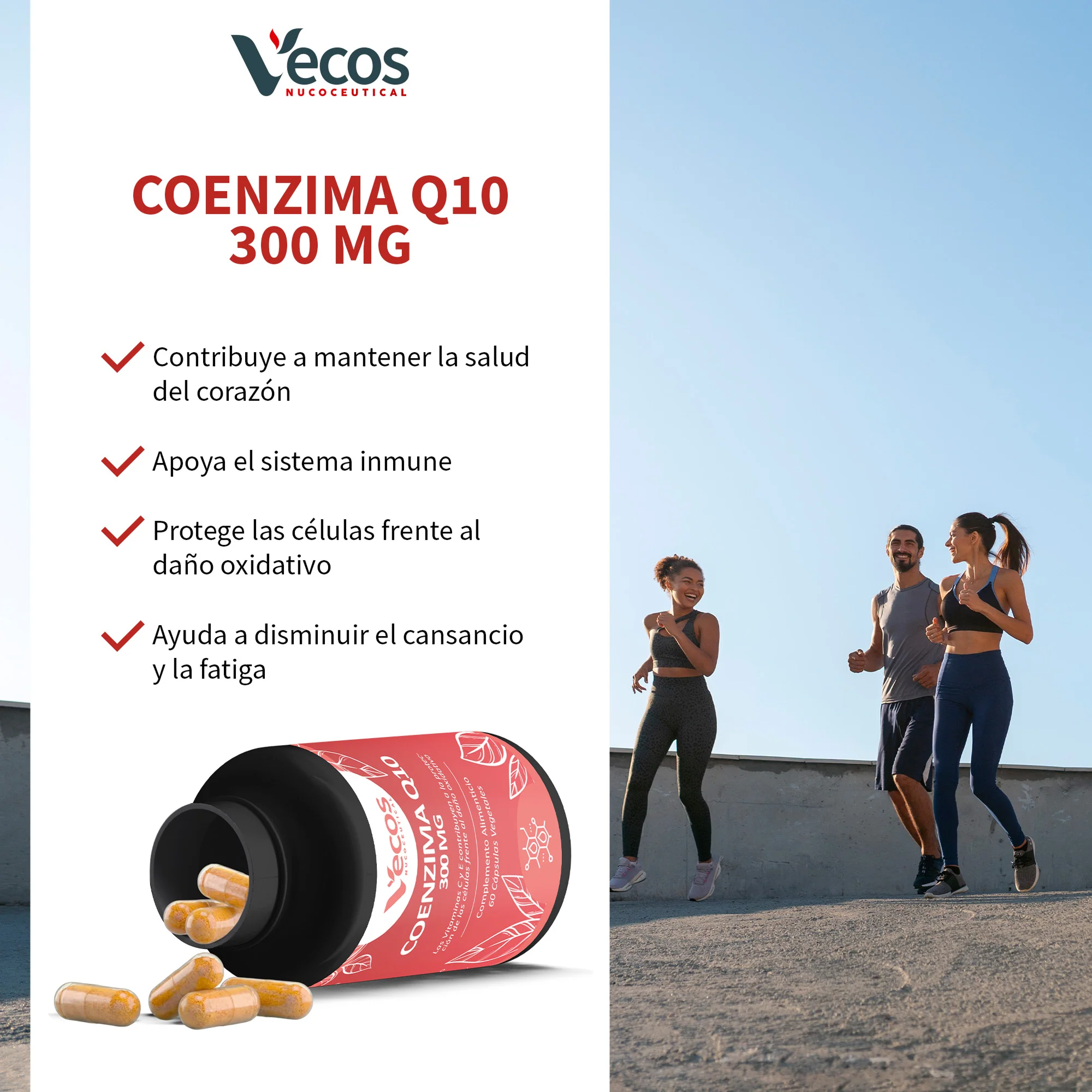 Coenzima Q10 300 Mg Vecos | Rendimiento Físico, Corazon Saludable Y Apoyo Energético - Image 4