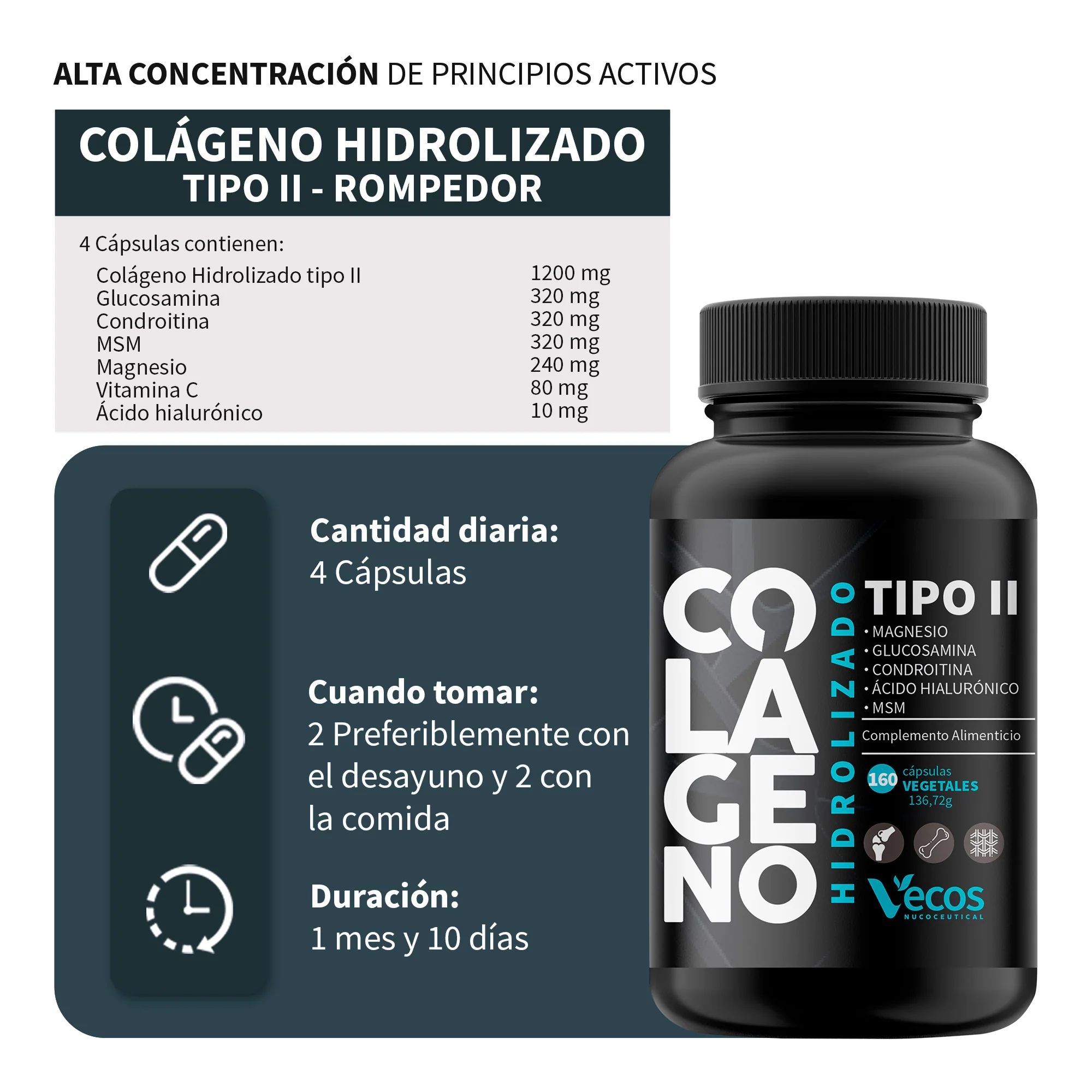 Colágeno Tipo Ii Vecos 160 Cápsulas | Comfort Para Articulaciones Y Movilidad | Glucosamina + Condroitina + Msm - Image 3