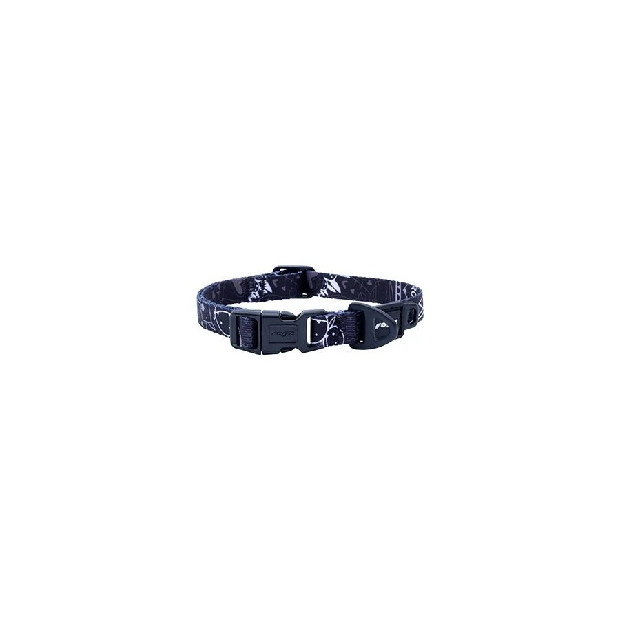 Collar Para Perro, Modelo Fusion De Rogz, Estampado Graffiti Negro. Talla M (12-22kg)