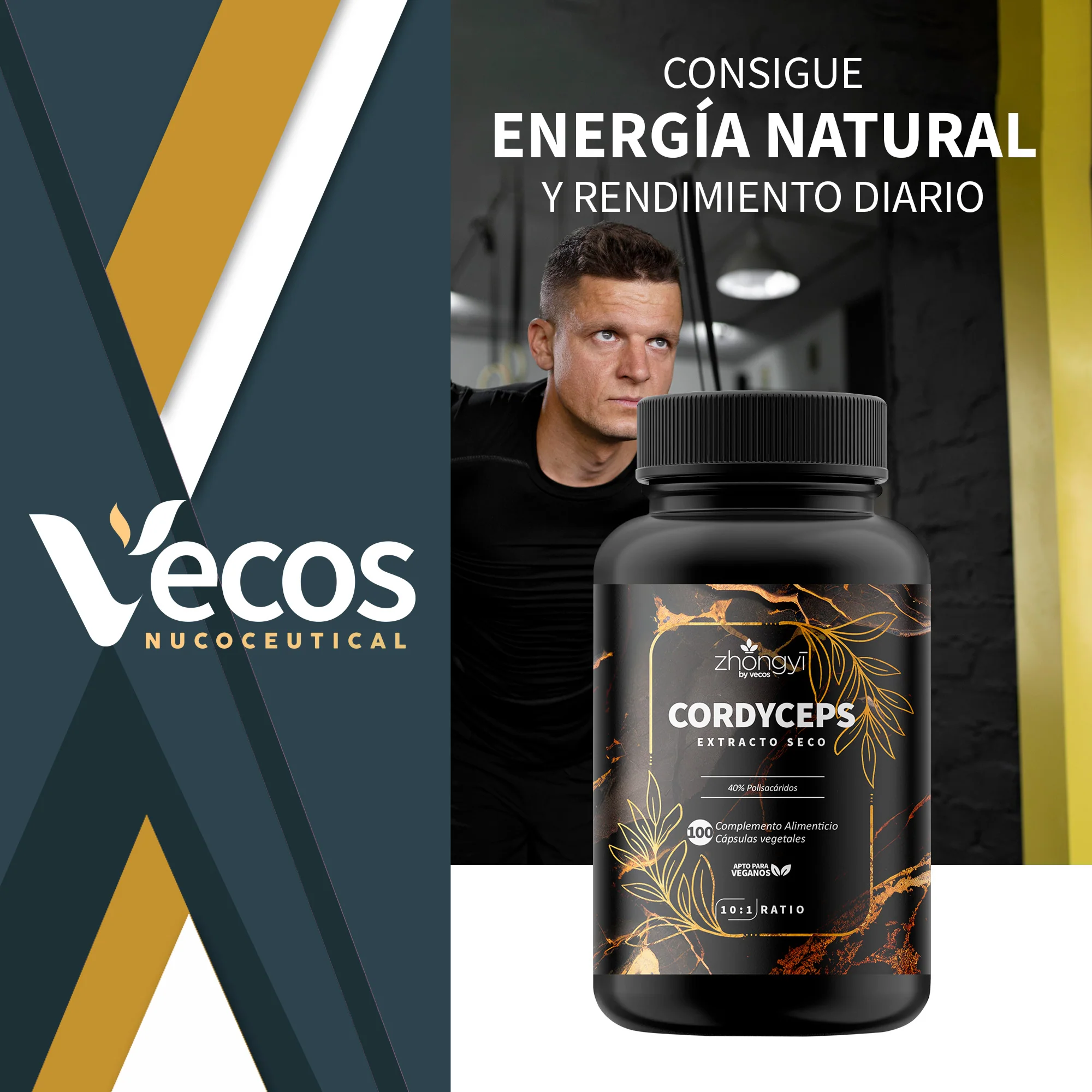 Cordyceps Sinensis 10:1 Vecos 100 Cápsulas | Resistencia Y Rendimiento | 40% Polisacáridos - Image 2