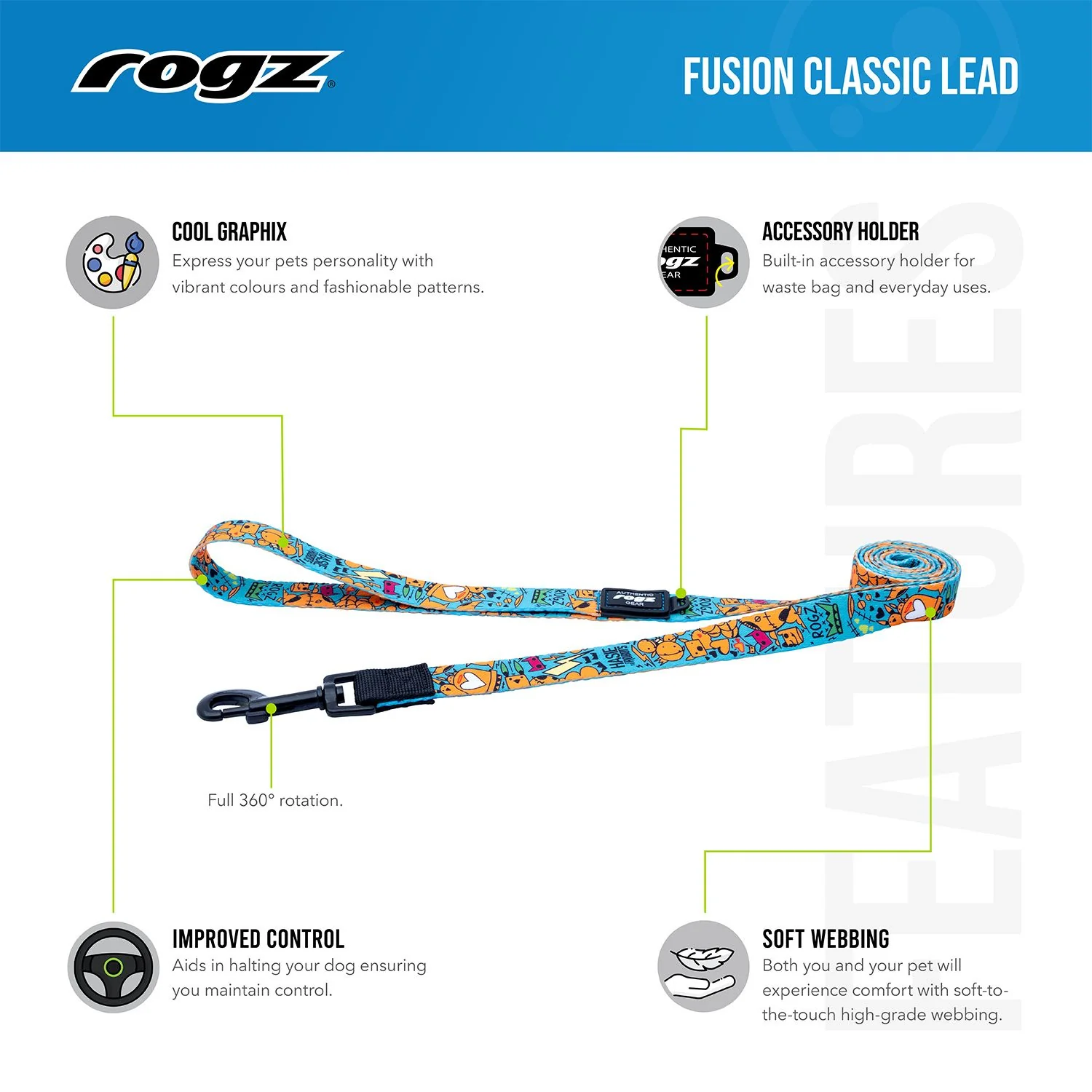 Correa Para Perro, Modelo Fusion De Rogz, Estampado Comic Azul. Talla Xl (39-64kg) - Image 5