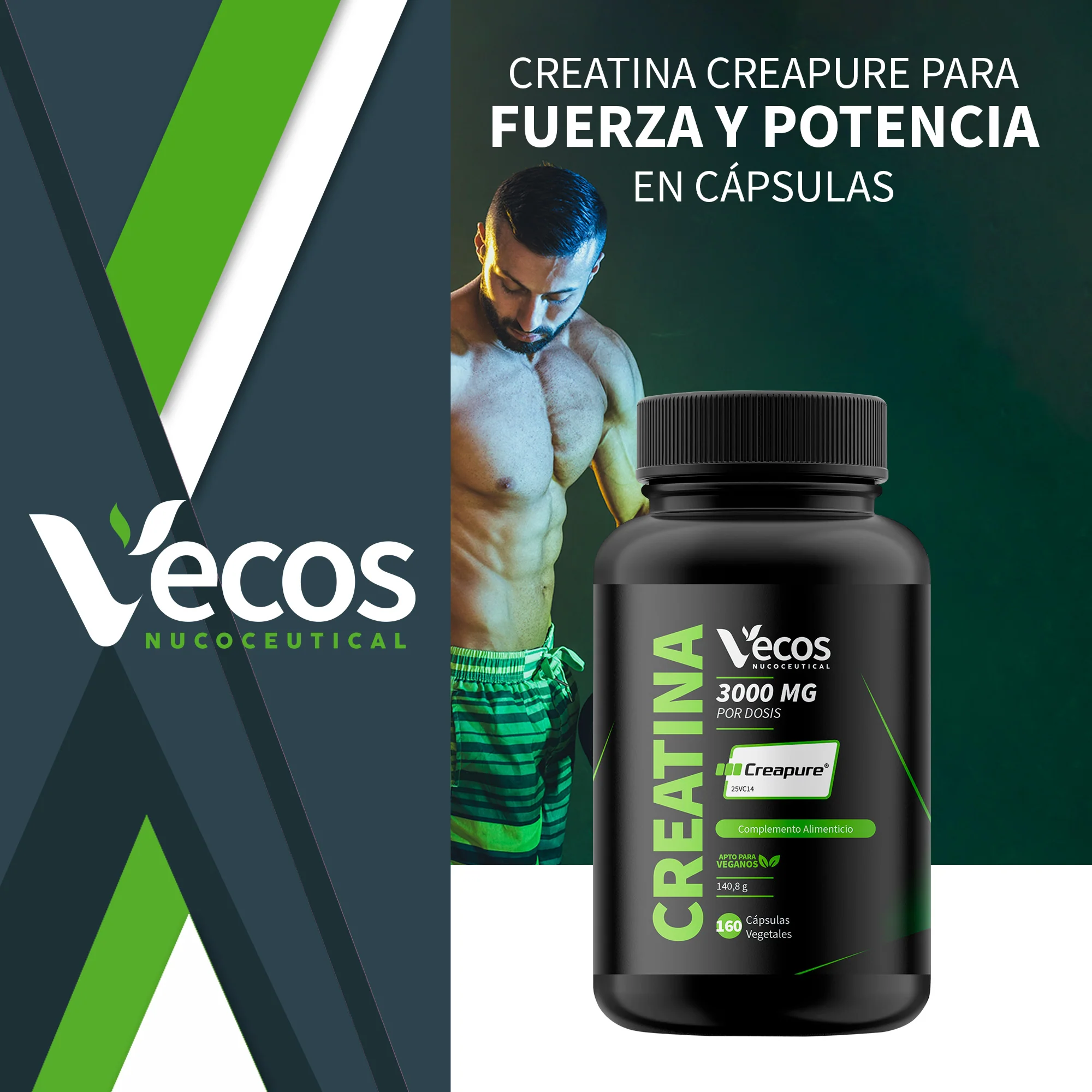 Creatina Creapure® 3000 Mg Vecos 160 Cápsulas | Aumento De Fuerza Y Rendimiento - Image 2