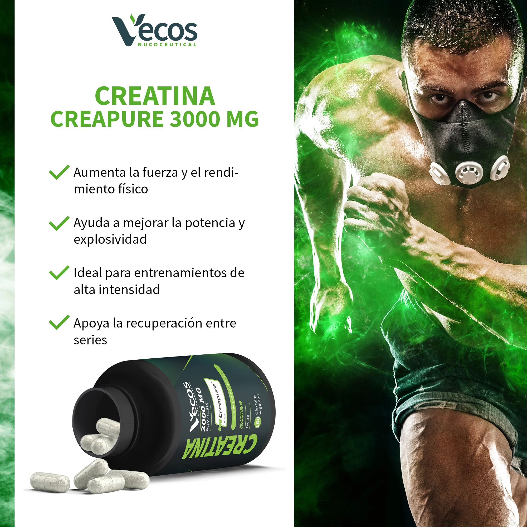 Creatina Creapure® 3000 Mg Vecos 160 Cápsulas | Aumento De Fuerza Y Rendimiento - Image 4