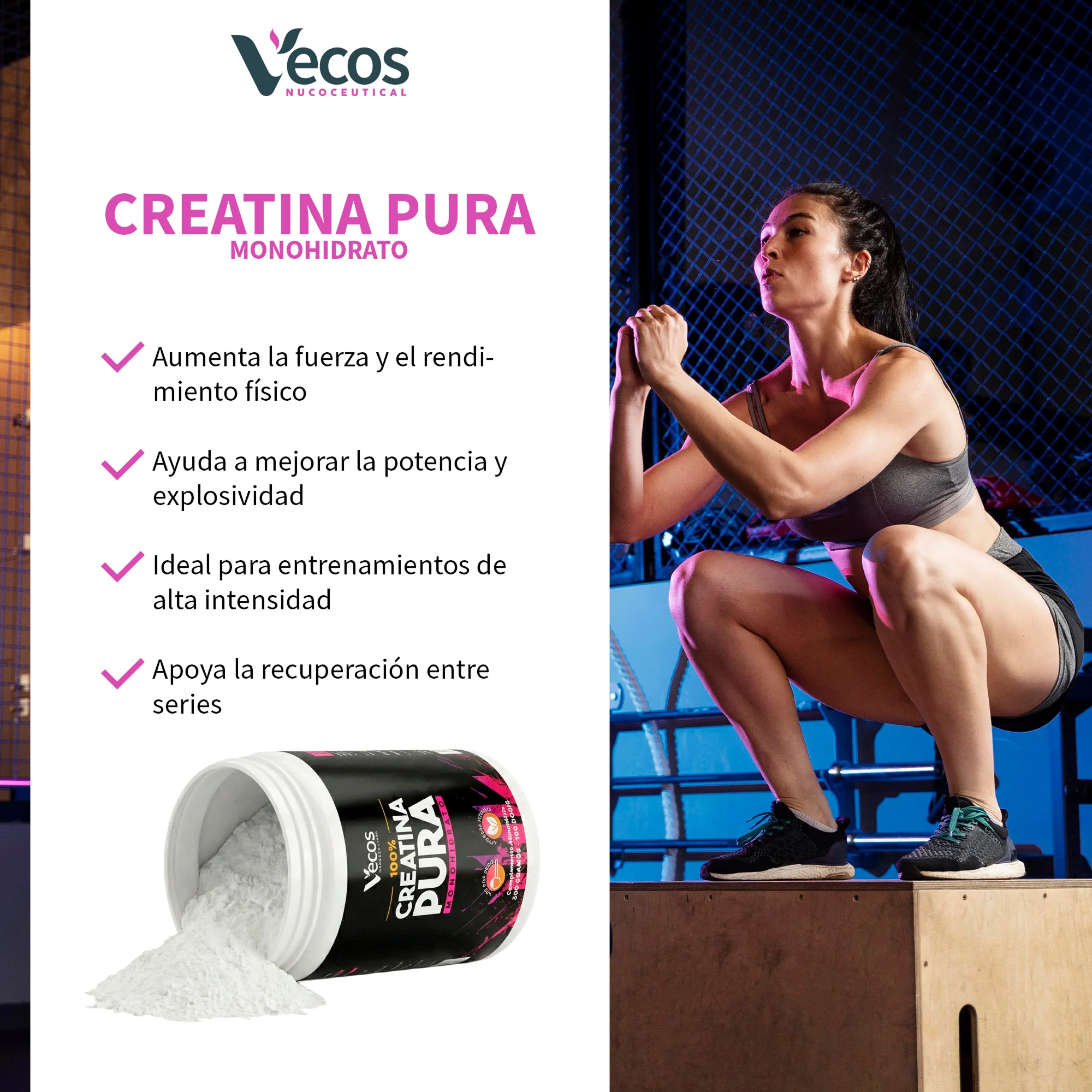 Creatina Monohidrato Pura Vecos 500 G | Para Fuerza, Potencia Y Entrenamiento - Image 4