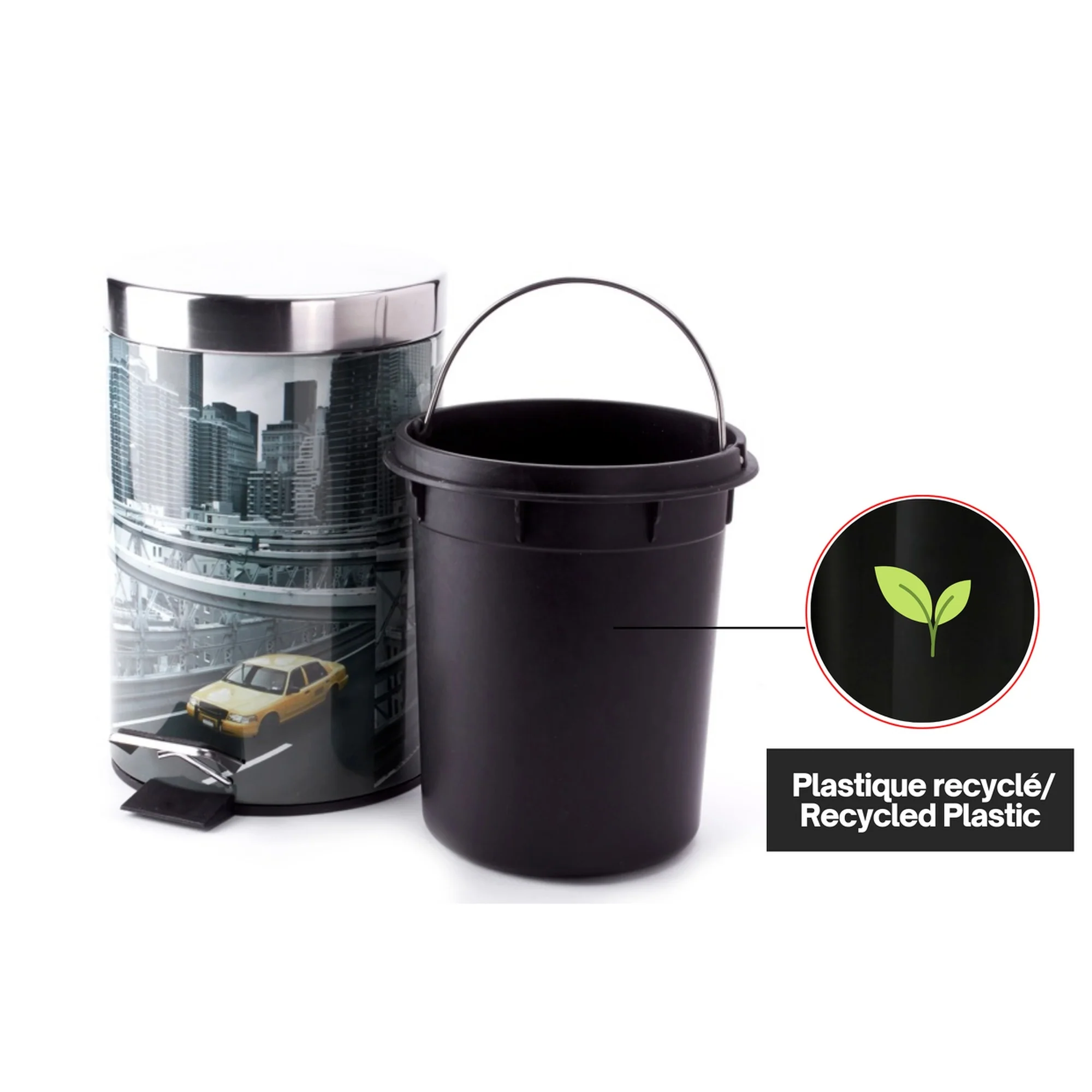Cubo De Basura 3l Con Tapa Msv new York De Acero Inoxidable 16,5 X 25,6 Cm - Image 4