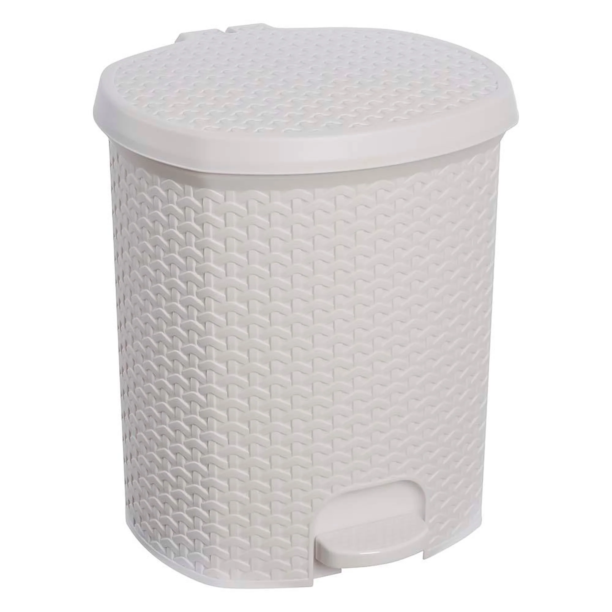 Cubo De Basura / Papelera Polivalente, Con Tapa, Diseño Rattán, Capacidad 21l, Tamaño 33,5x34,5x39,2 Color Blanco Nórdico