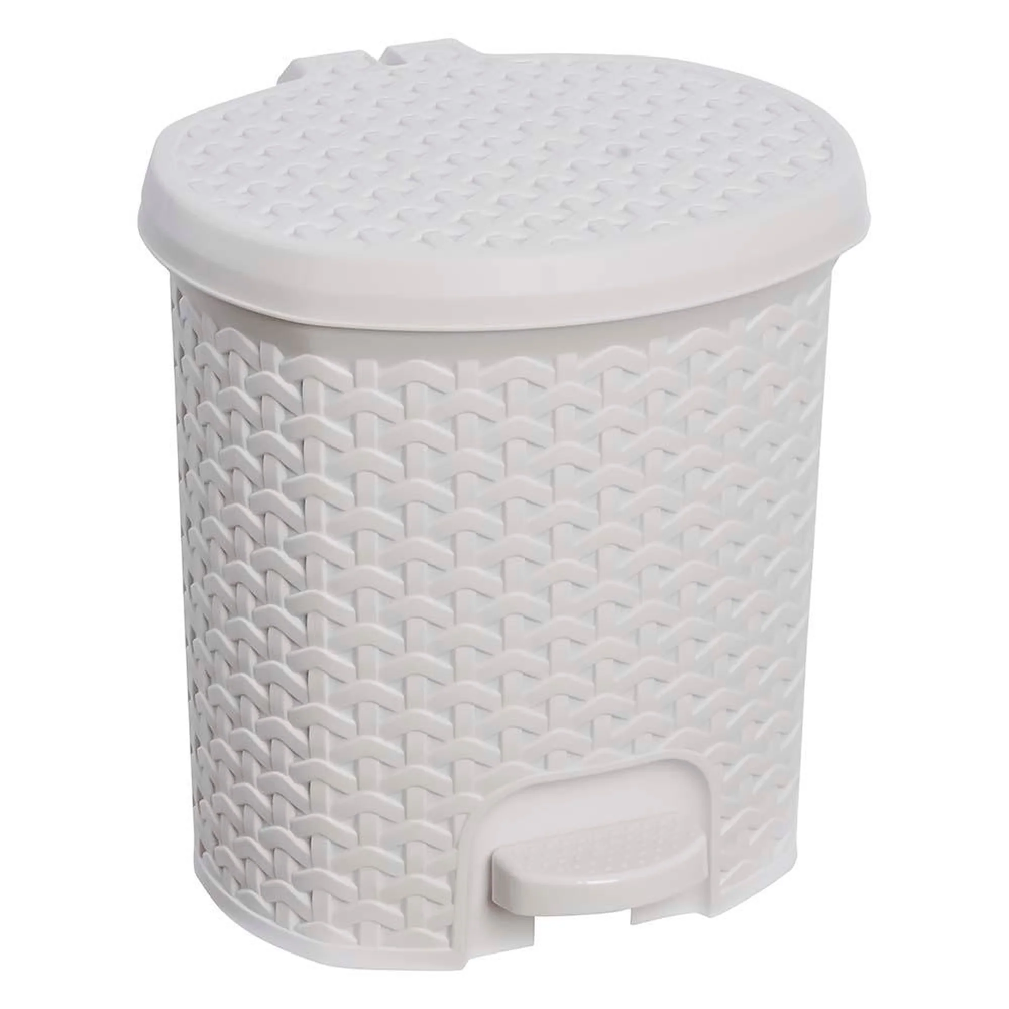 Cubo De Basura / Papelera Polivalente, Con Tapa, Diseño Rattán, Capacidad 5,5l, Tamaño 22,5x24x26 Color Blanco Nórdico