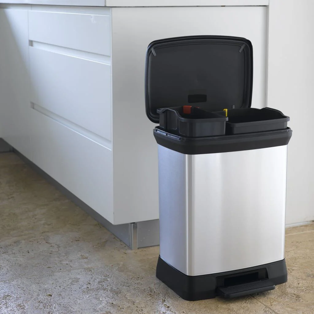 Curver Papelera Doble De Pedal Deco Plateado 10l+18l - Image 2