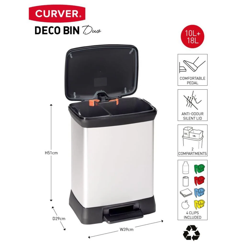 Curver Papelera Doble De Pedal Deco Plateado 10l+18l - Image 3