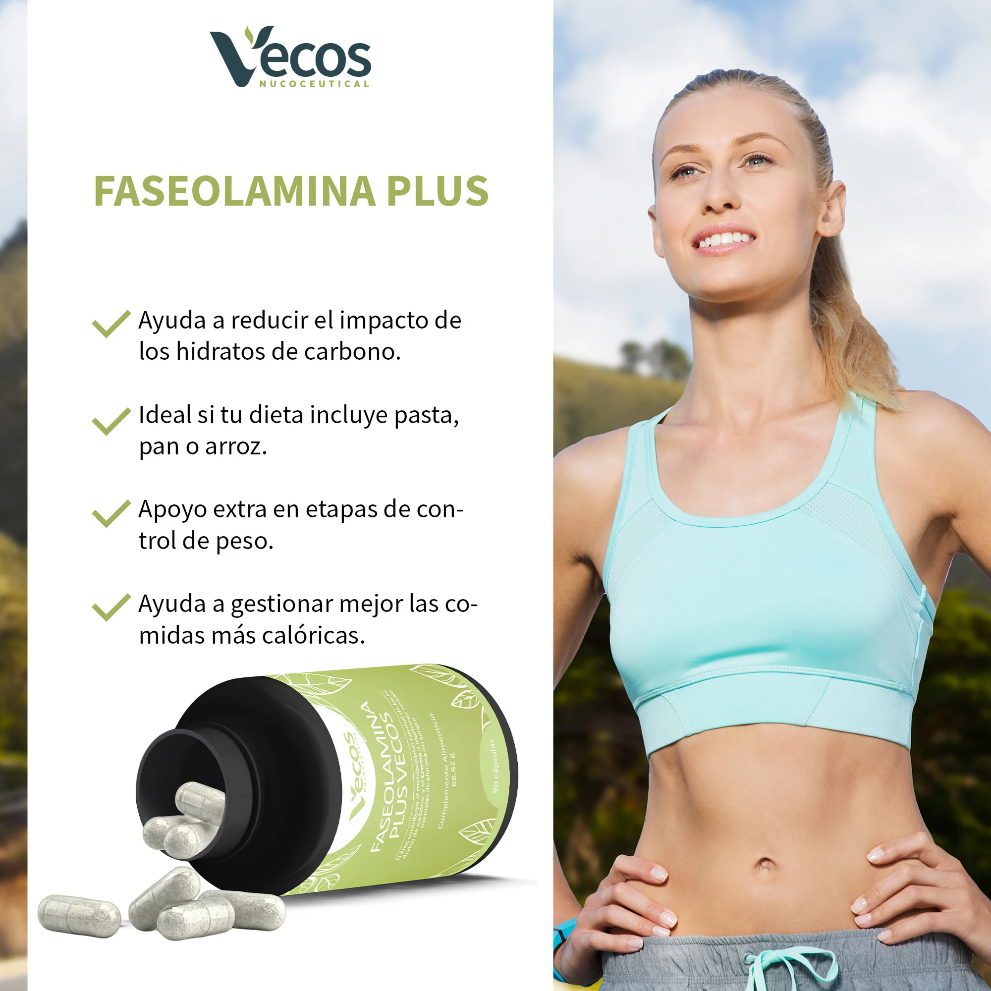 Faseolamina Plus 2400 Mg Vecos 90 Cápsulas | Bloqueador De Carbohidratos Y De Apetito | Con Banaba Y Cromo - Image 4