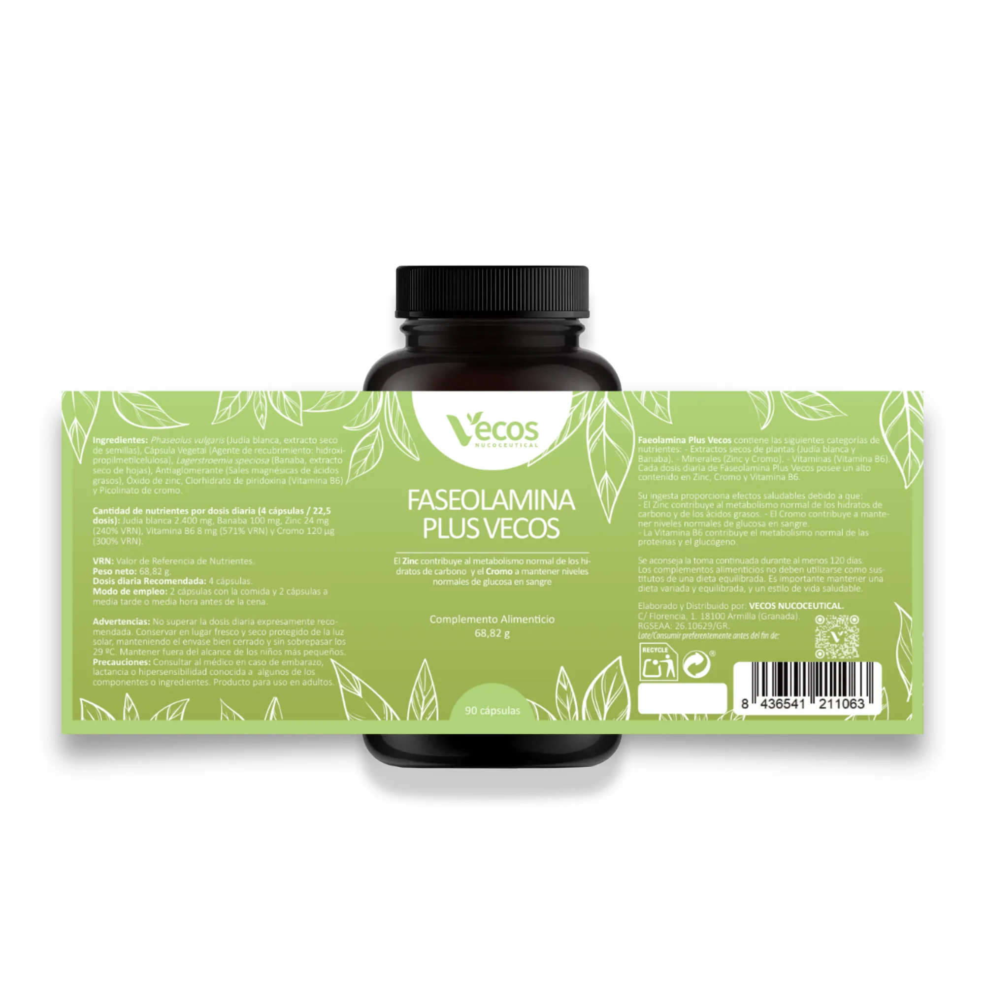 Faseolamina Plus 2400 Mg Vecos 90 Cápsulas | Bloqueador De Carbohidratos Y De Apetito | Con Banaba Y Cromo - Image 5