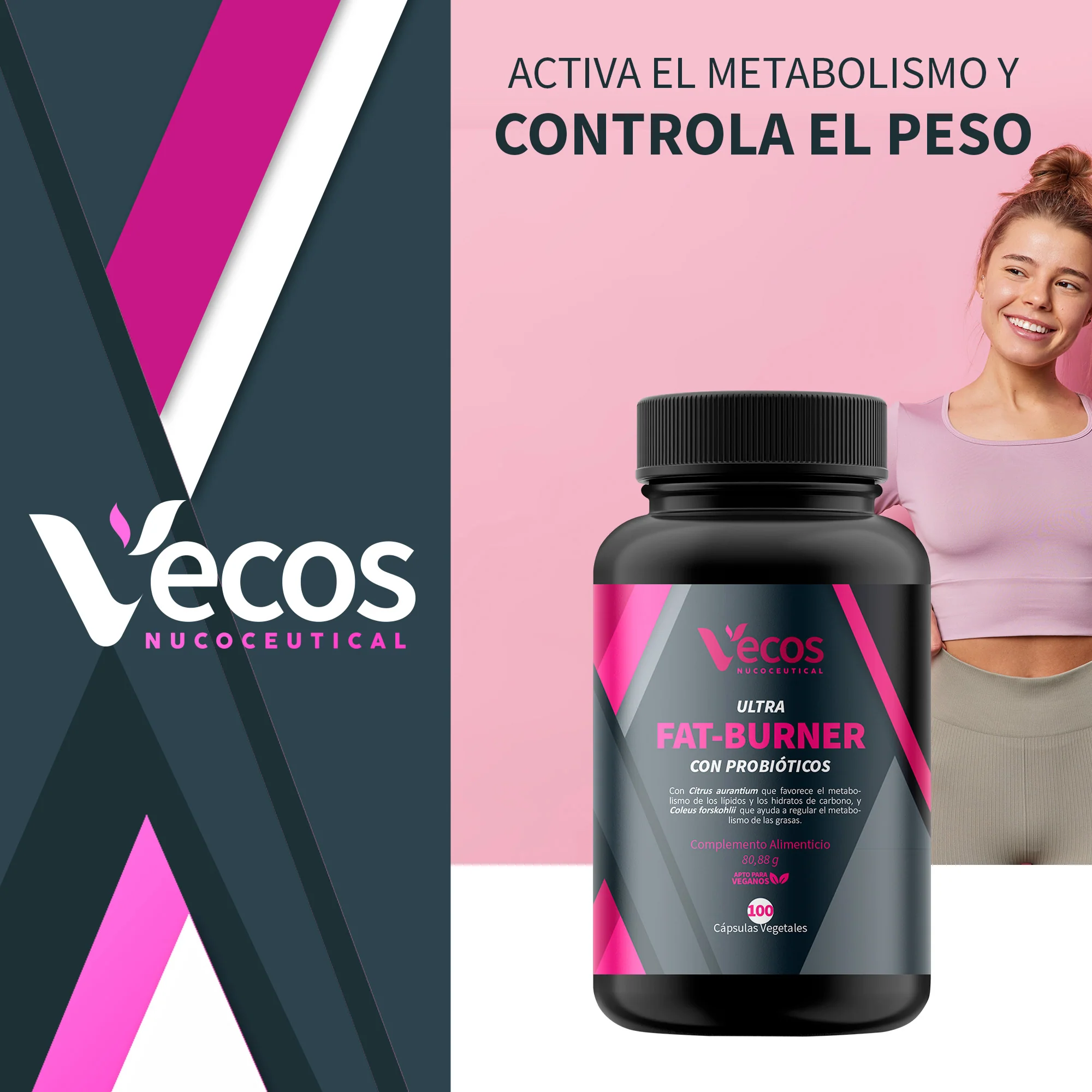 Fat Burner Vecos 100 Cápsulas | Metabolismo, Control Del Peso Y Efecto Saciante | Fórmula Termogénica Completa - Image 2