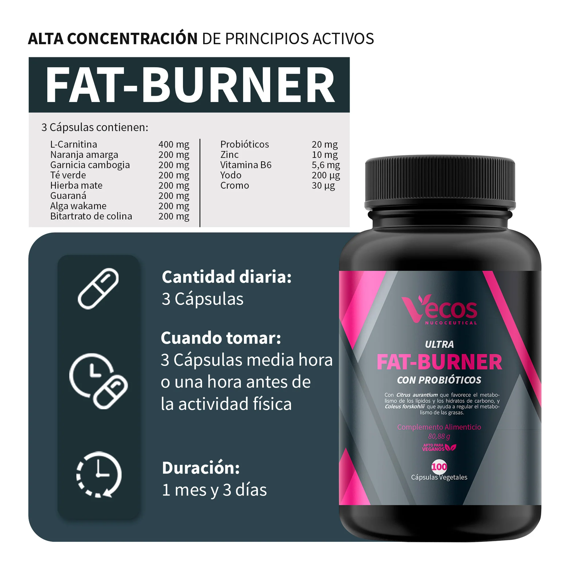 Fat Burner Vecos 100 Cápsulas | Metabolismo, Control Del Peso Y Efecto Saciante | Fórmula Termogénica Completa - Image 3