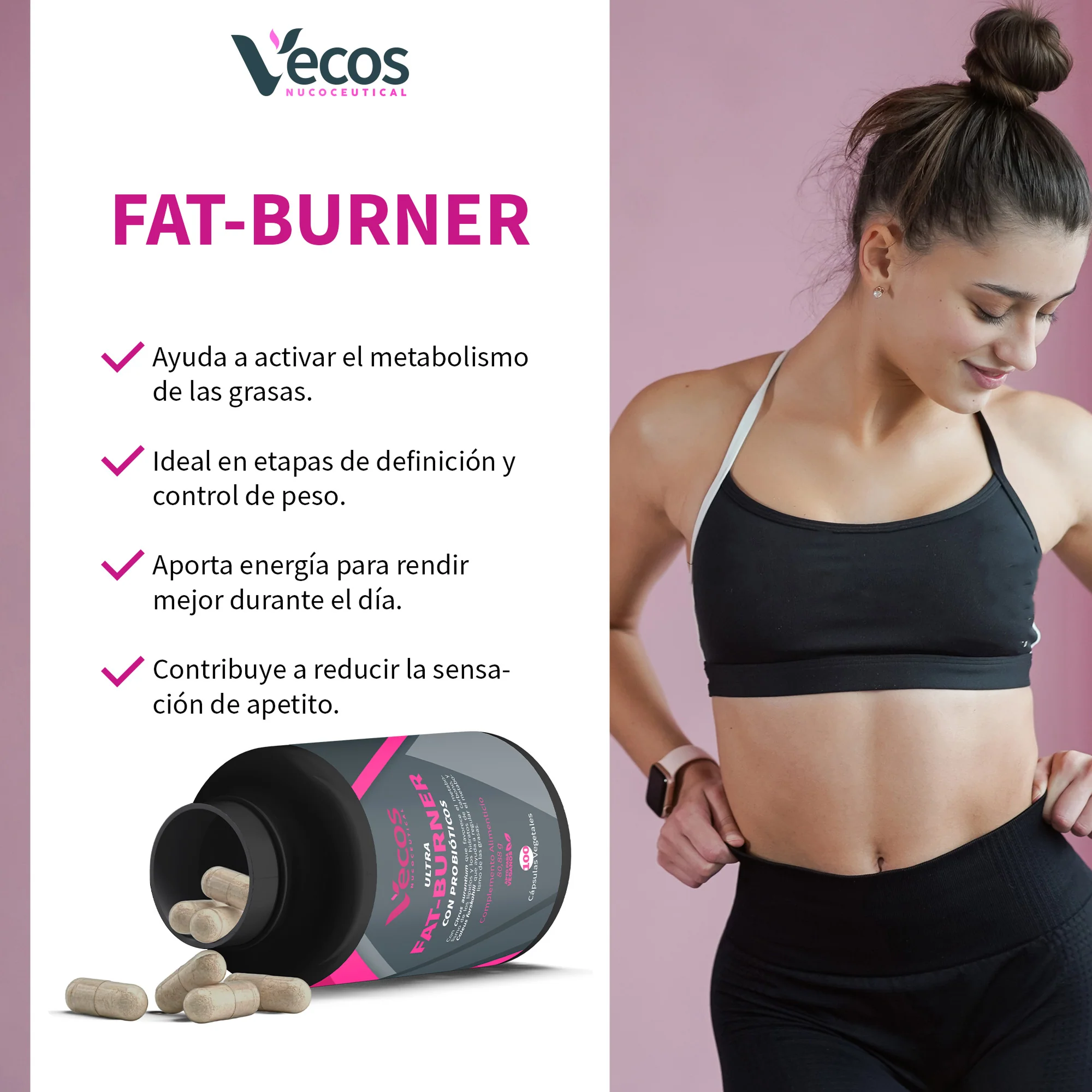 Fat Burner Vecos 100 Cápsulas | Metabolismo, Control Del Peso Y Efecto Saciante | Fórmula Termogénica Completa - Image 4