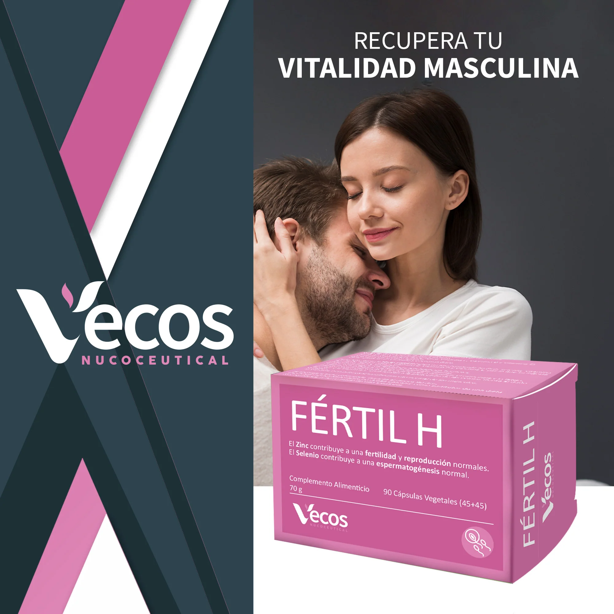 Fértil H Vecos 45+45 Cápsulas | Estimulación De Fertilidad Masculina | Zinc + Selenio - Image 2