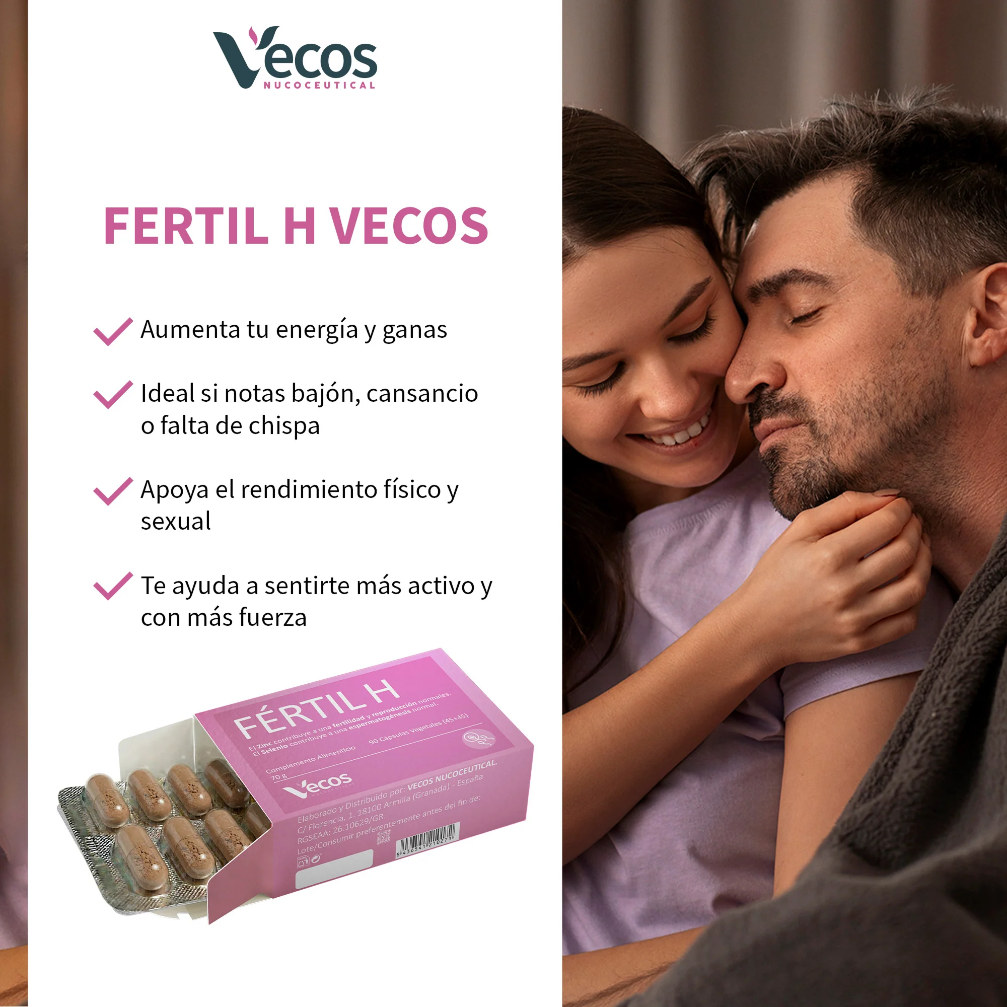 Fértil H Vecos 45+45 Cápsulas | Estimulación De Fertilidad Masculina | Zinc + Selenio - Image 4