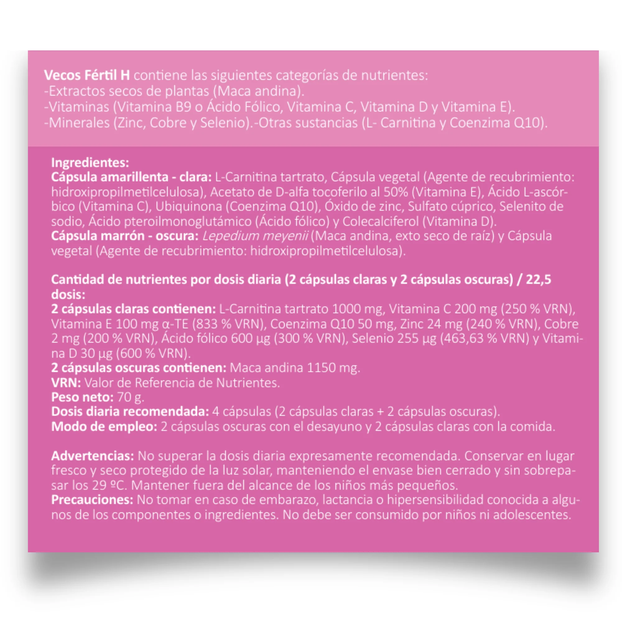 Fértil H Vecos 45+45 Cápsulas | Estimulación De Fertilidad Masculina | Zinc + Selenio - Image 5