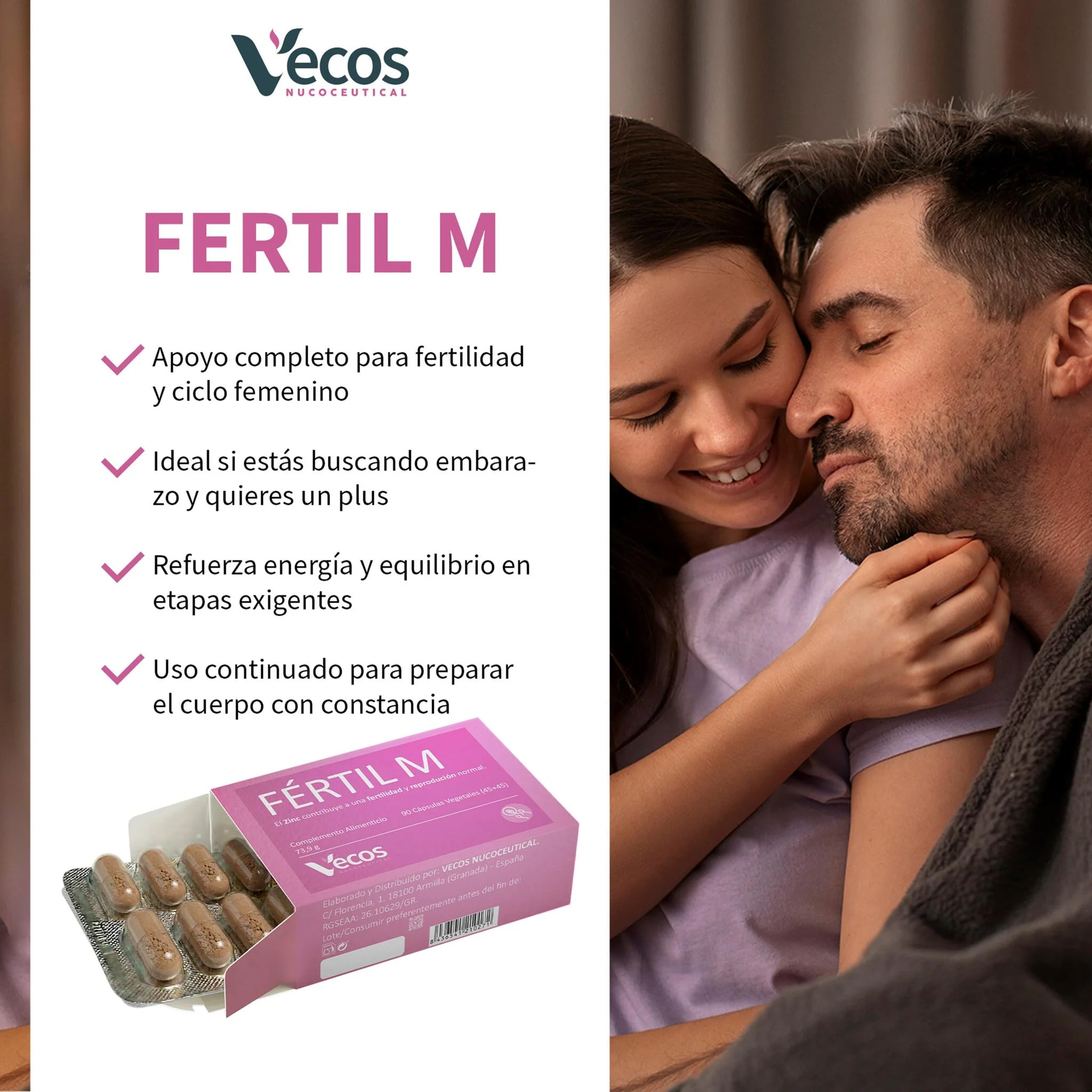 Fértil M Vecos 45+45 Cápsulas | Fertilidad Femenina, Preconcepción Y Regulador Hormonal | Inositol Y Folato - Image 4