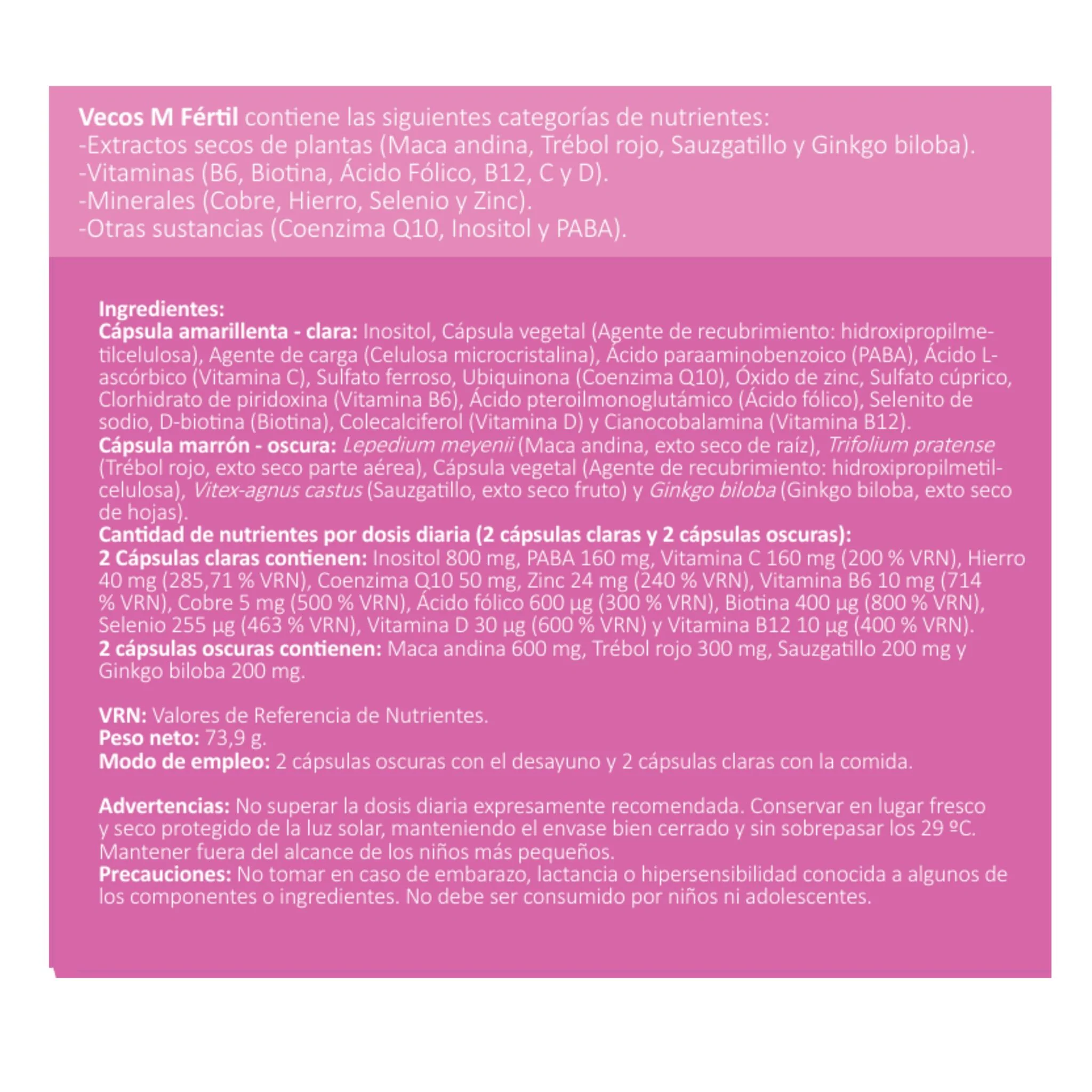 Fértil M Vecos 45+45 Cápsulas | Fertilidad Femenina, Preconcepción Y Regulador Hormonal | Inositol Y Folato - Image 5