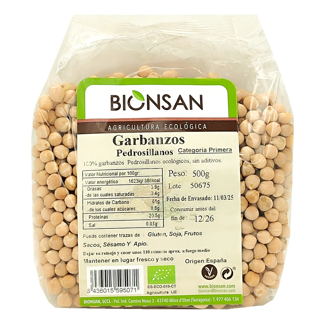 Garbanzos Pedrosillanos En Grano Ecológicos 500gr