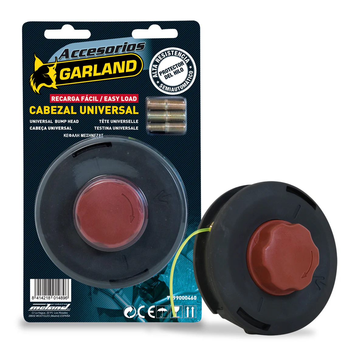 Garland - 7199000460 Cabezal Desbrozadora De 2 Hilos Semiautomático De Recarga Facil Y Con Refuerzo Para Evitar El Corte Del Hilo Por Cizalla