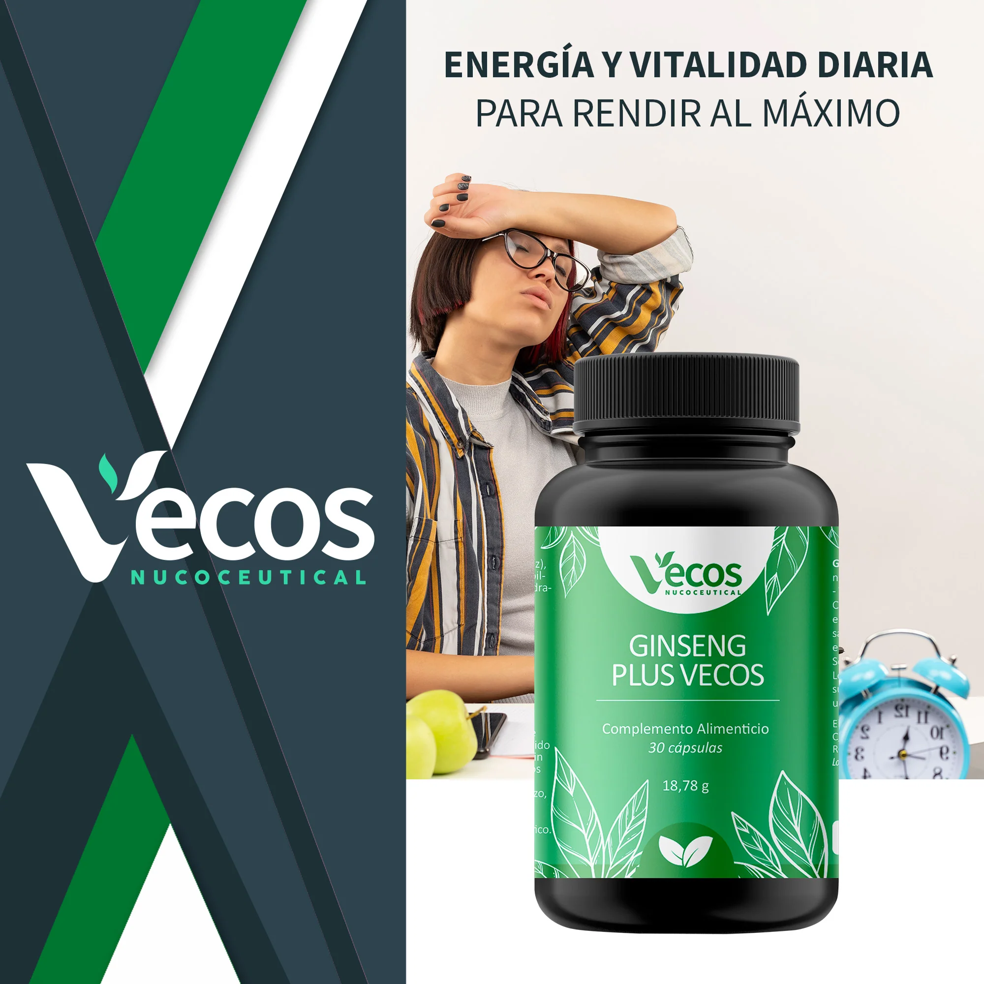Ginseng Plus Vecos 30 Cápsulas | Cansancio Y Fatiga Física Y Mental | Panax Ginseng 490 Mg - Image 2