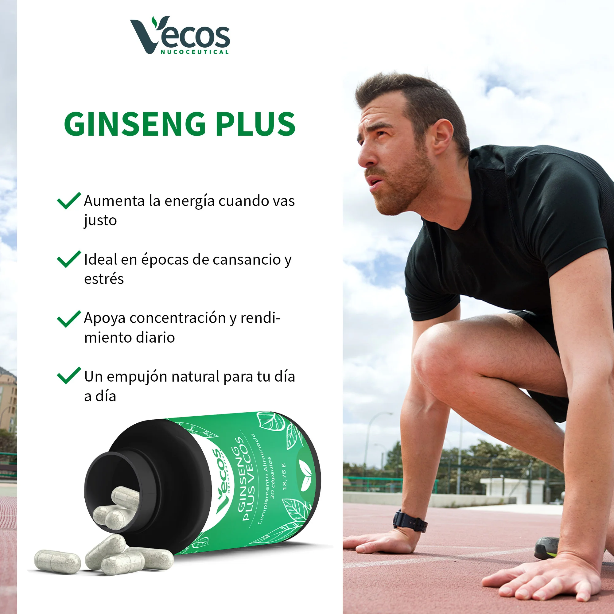 Ginseng Plus Vecos 30 Cápsulas | Cansancio Y Fatiga Física Y Mental | Panax Ginseng 490 Mg - Image 4