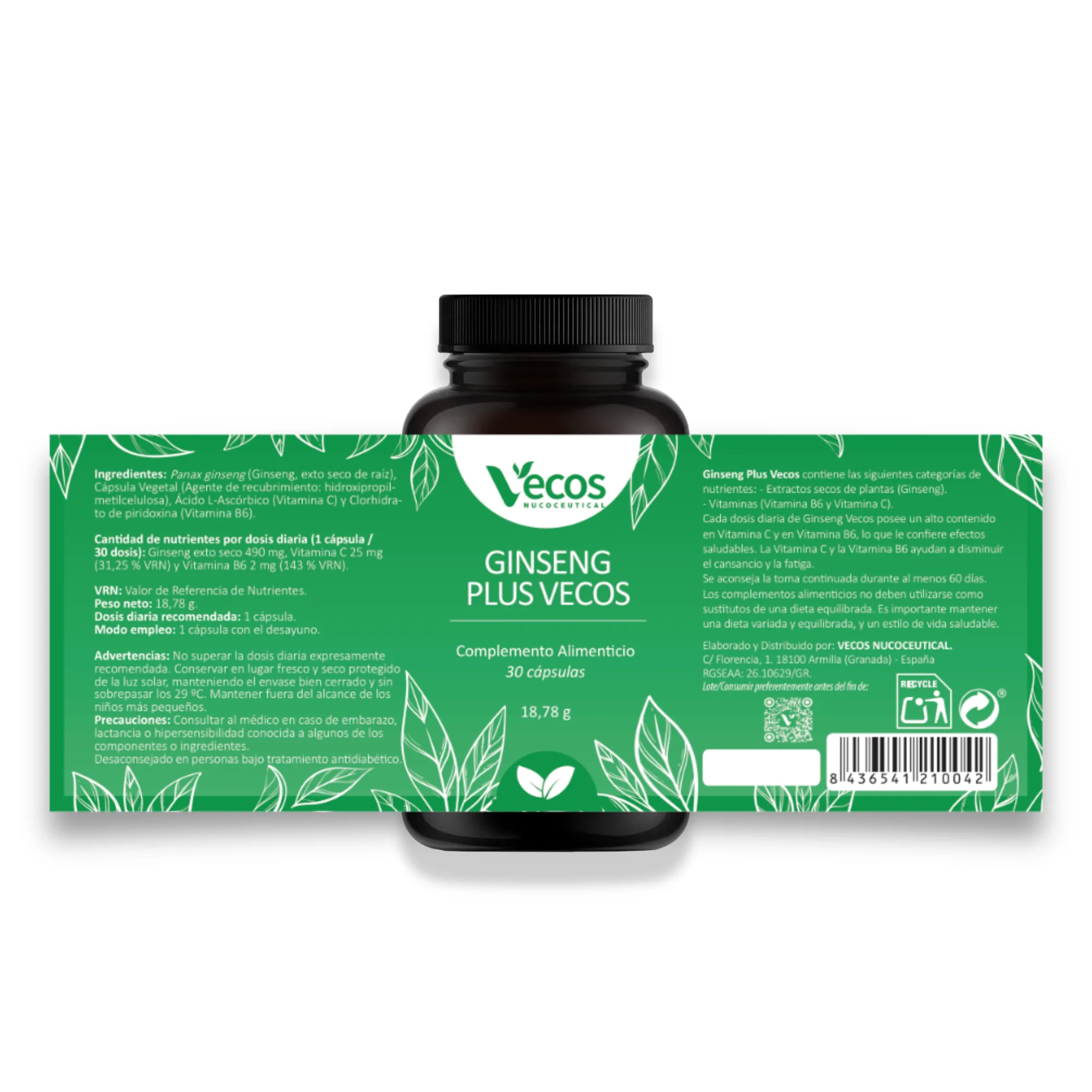 Ginseng Plus Vecos 30 Cápsulas | Cansancio Y Fatiga Física Y Mental | Panax Ginseng 490 Mg - Image 5