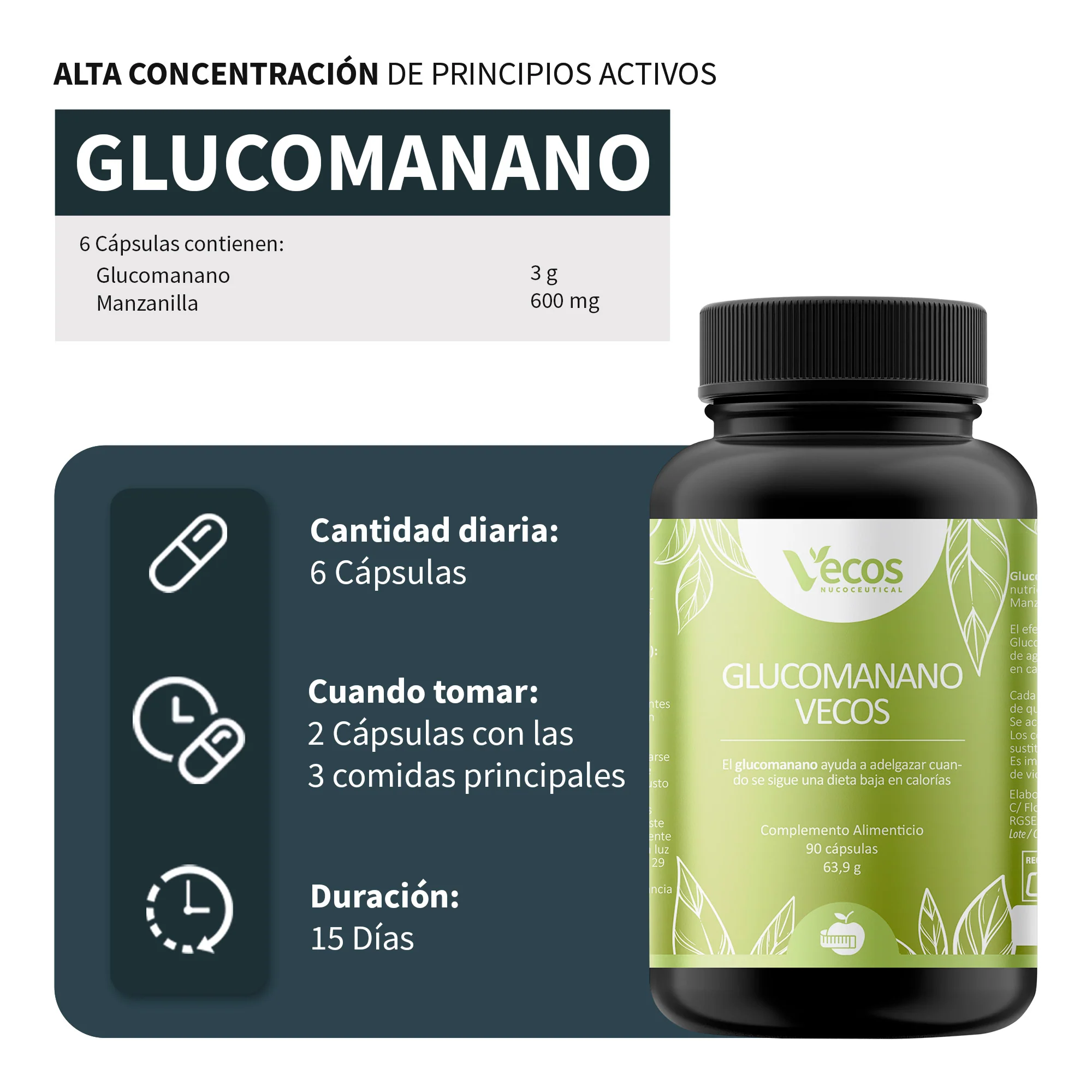 Glucomanano Vecos 90 Cápsulas | Saciedad Y Control Del Apetito - Image 3