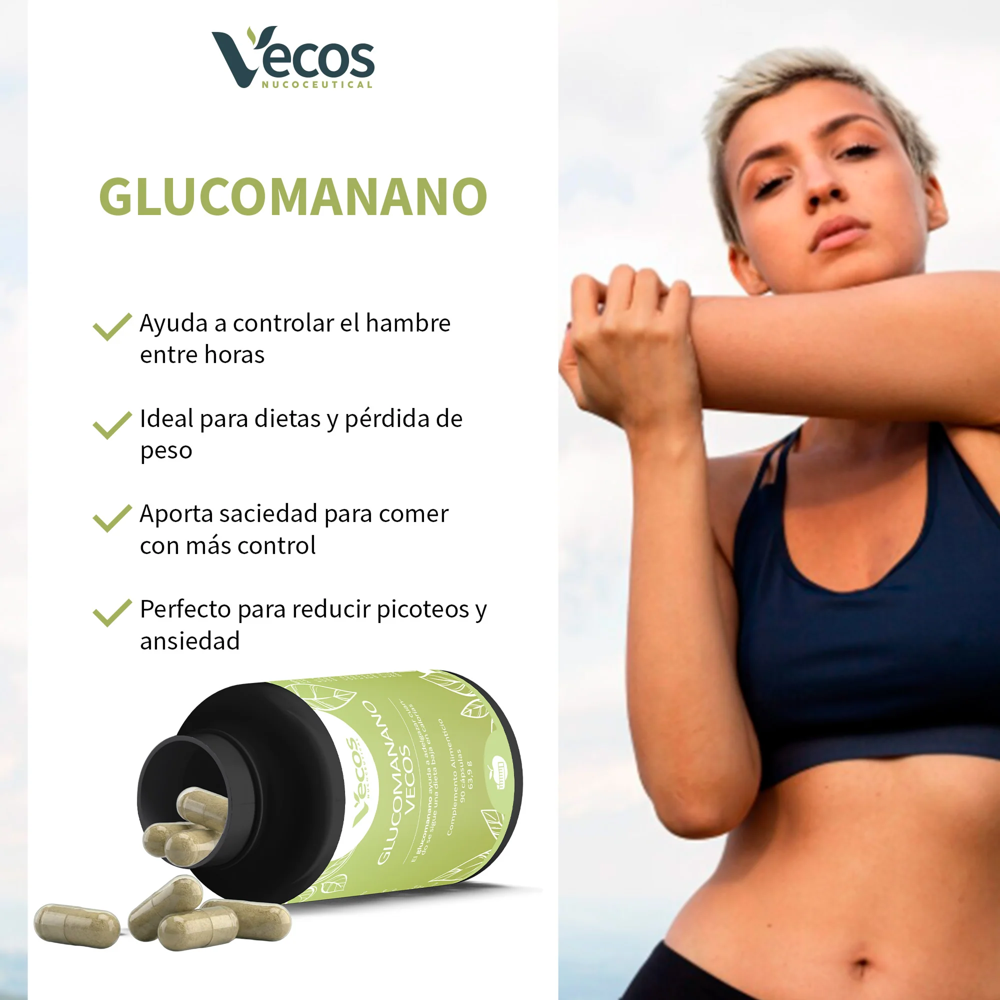 Glucomanano Vecos 90 Cápsulas | Saciedad Y Control Del Apetito - Image 4