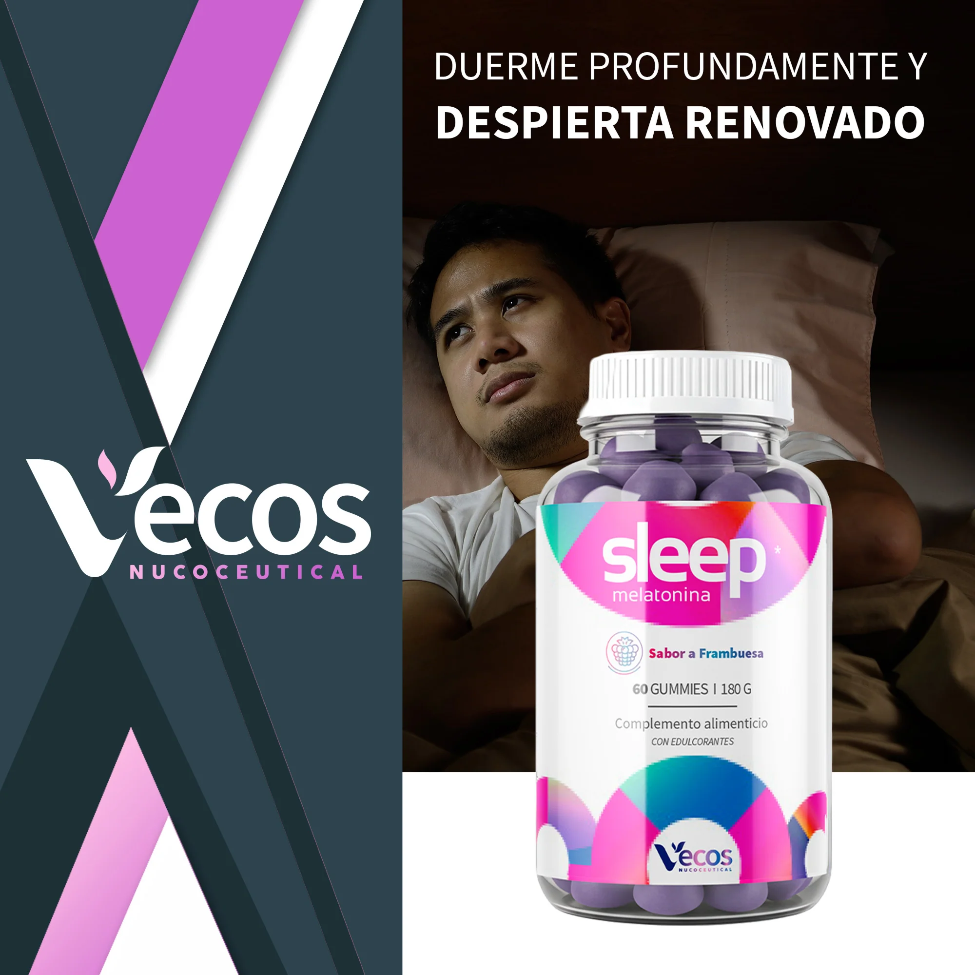 Gominolas Melatonina 1 Mg Vecos 60 Gummies | Conciliar El Sueño Más Rápido | Valeriana, Pasiflora Y Vitamina B6 - Image 2
