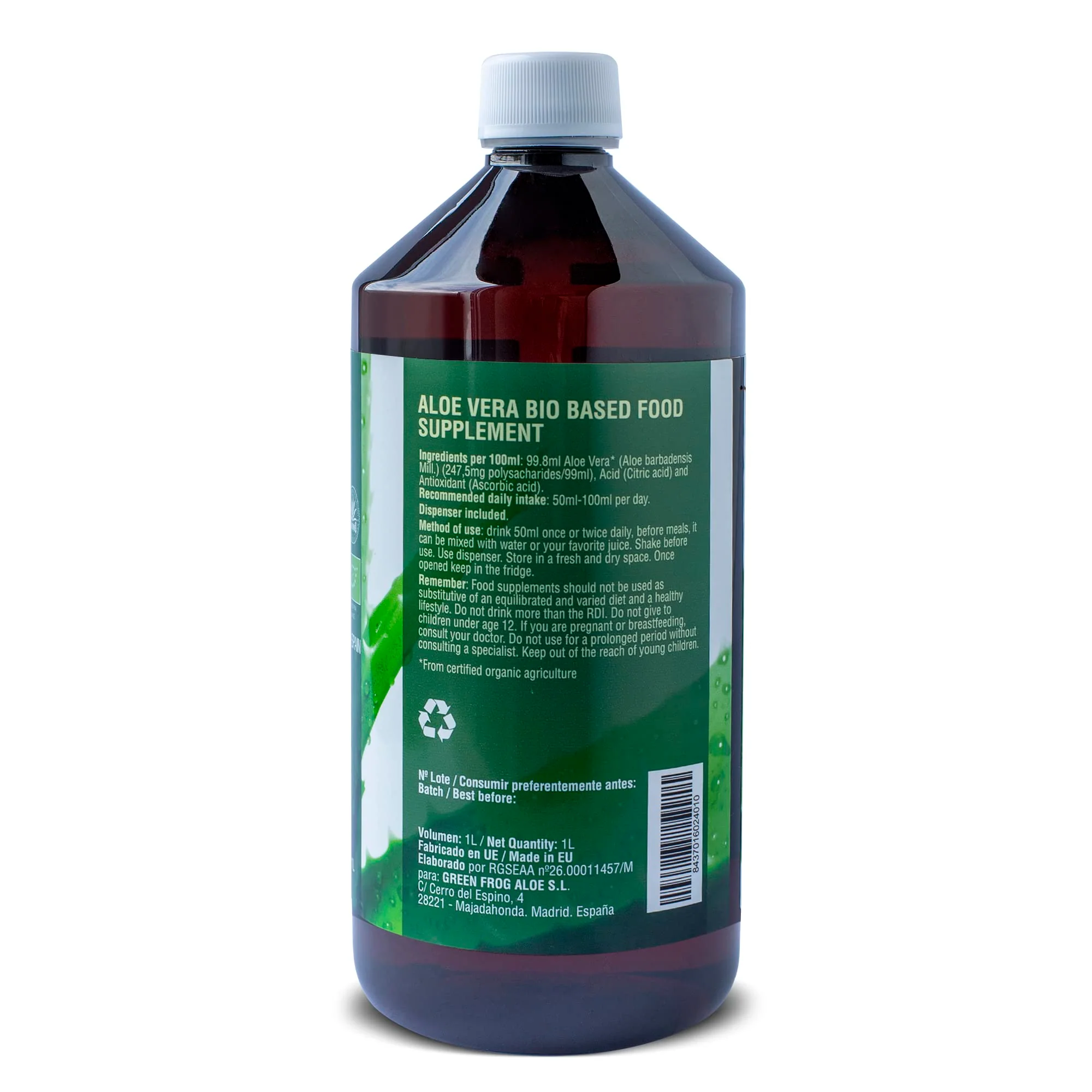 Green Frog - Jugo De Aloe Vera (99,8%) Con Pulpa - 1 Litro - 100% Ecológico - Image 3