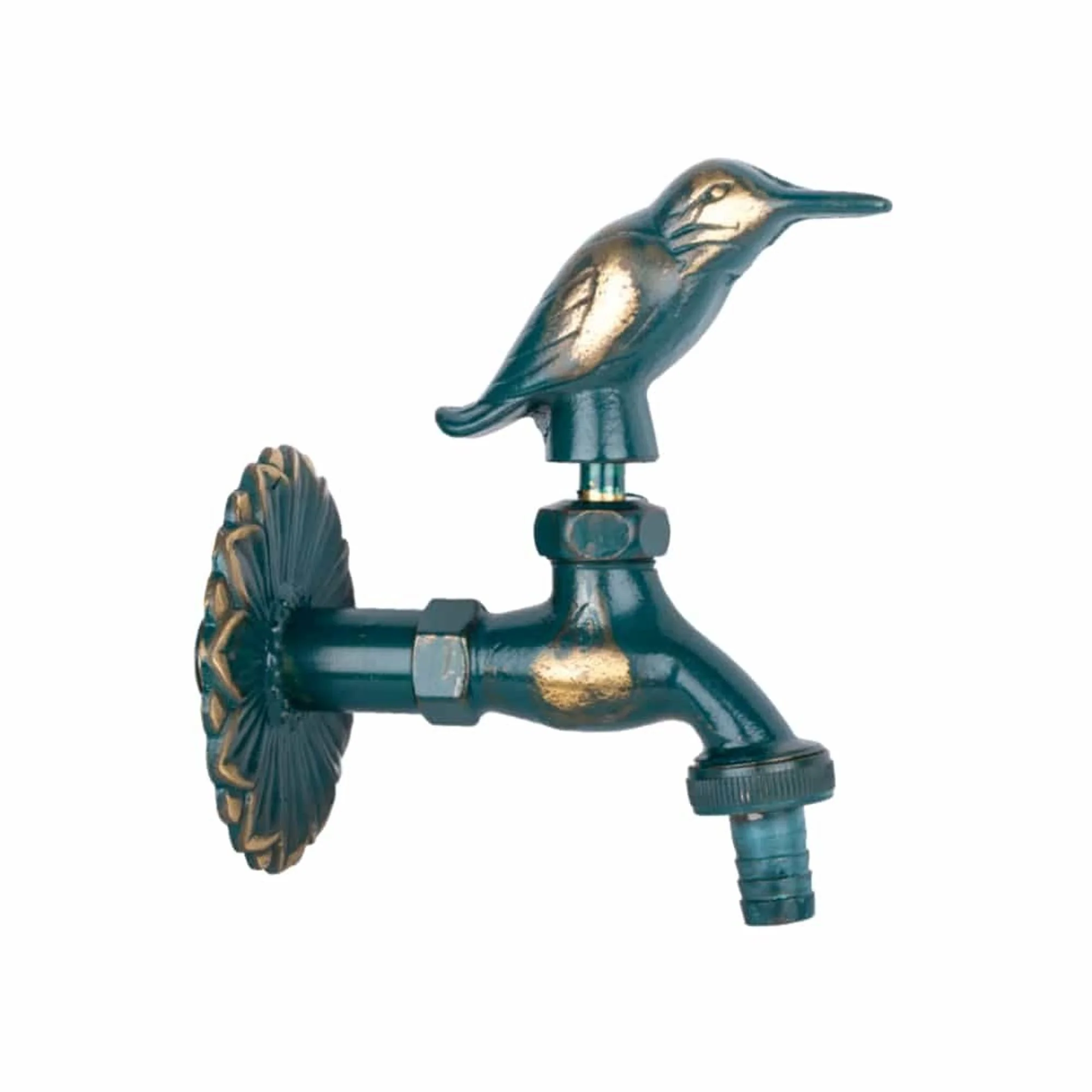 Grifo Jardín Vintage Con Pájaro Latón Patinado 1/2