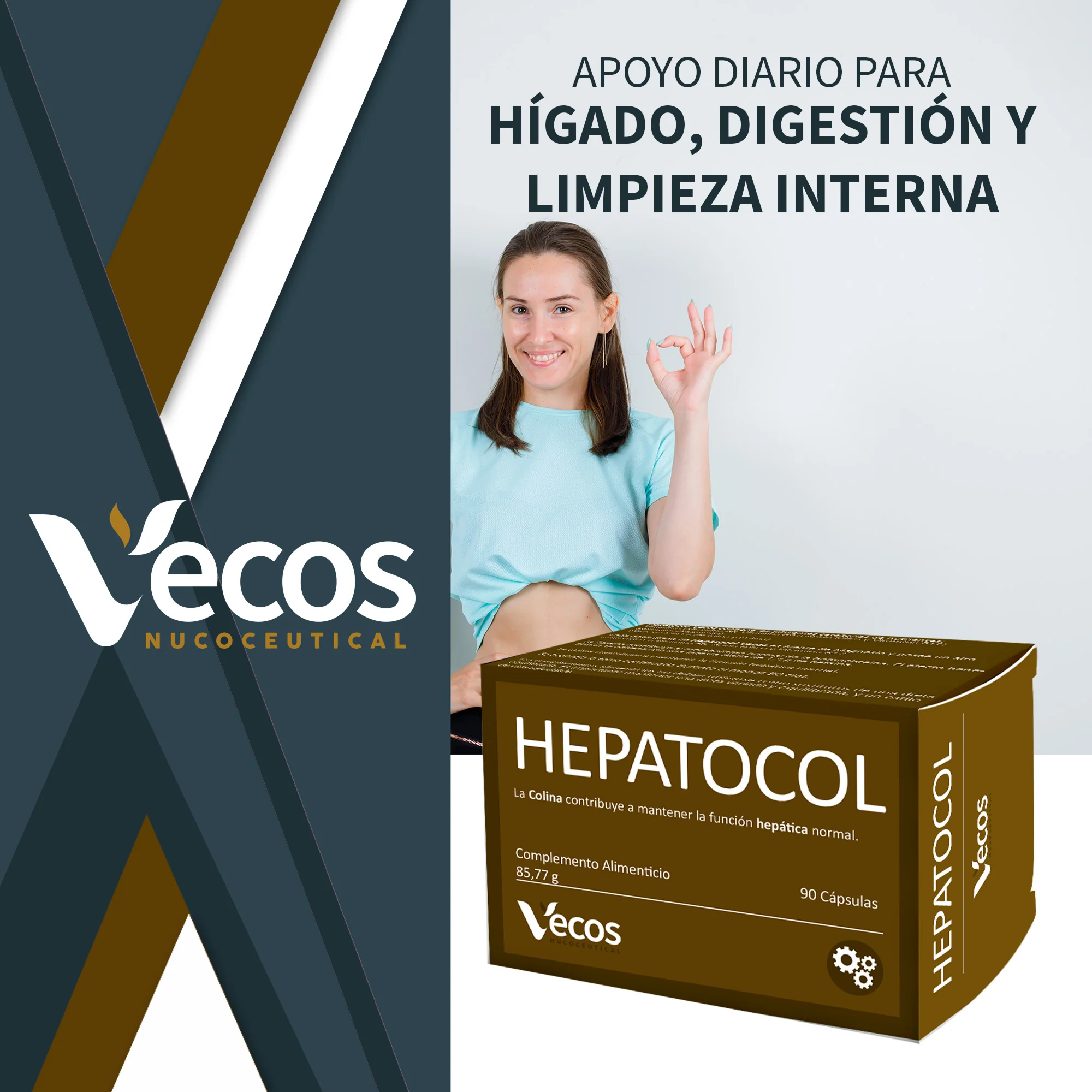 Hepatocol Vecos 90 Cápsulas | Control De Hígado Graso | Colina + Betaína - Image 2
