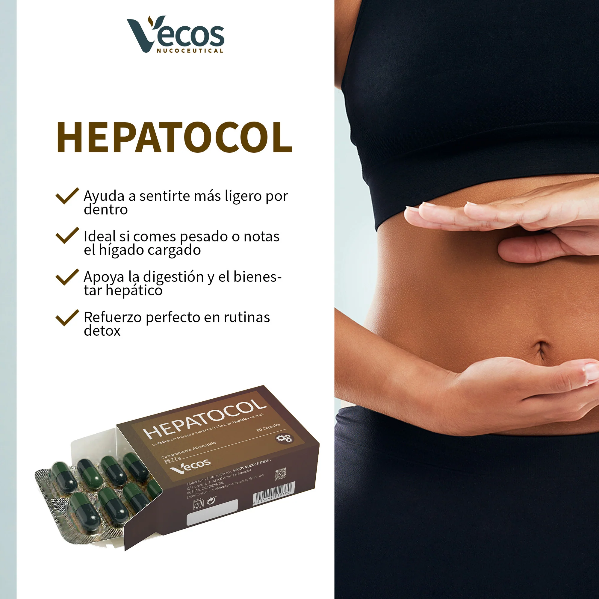 Hepatocol Vecos 90 Cápsulas | Control De Hígado Graso | Colina + Betaína - Image 4