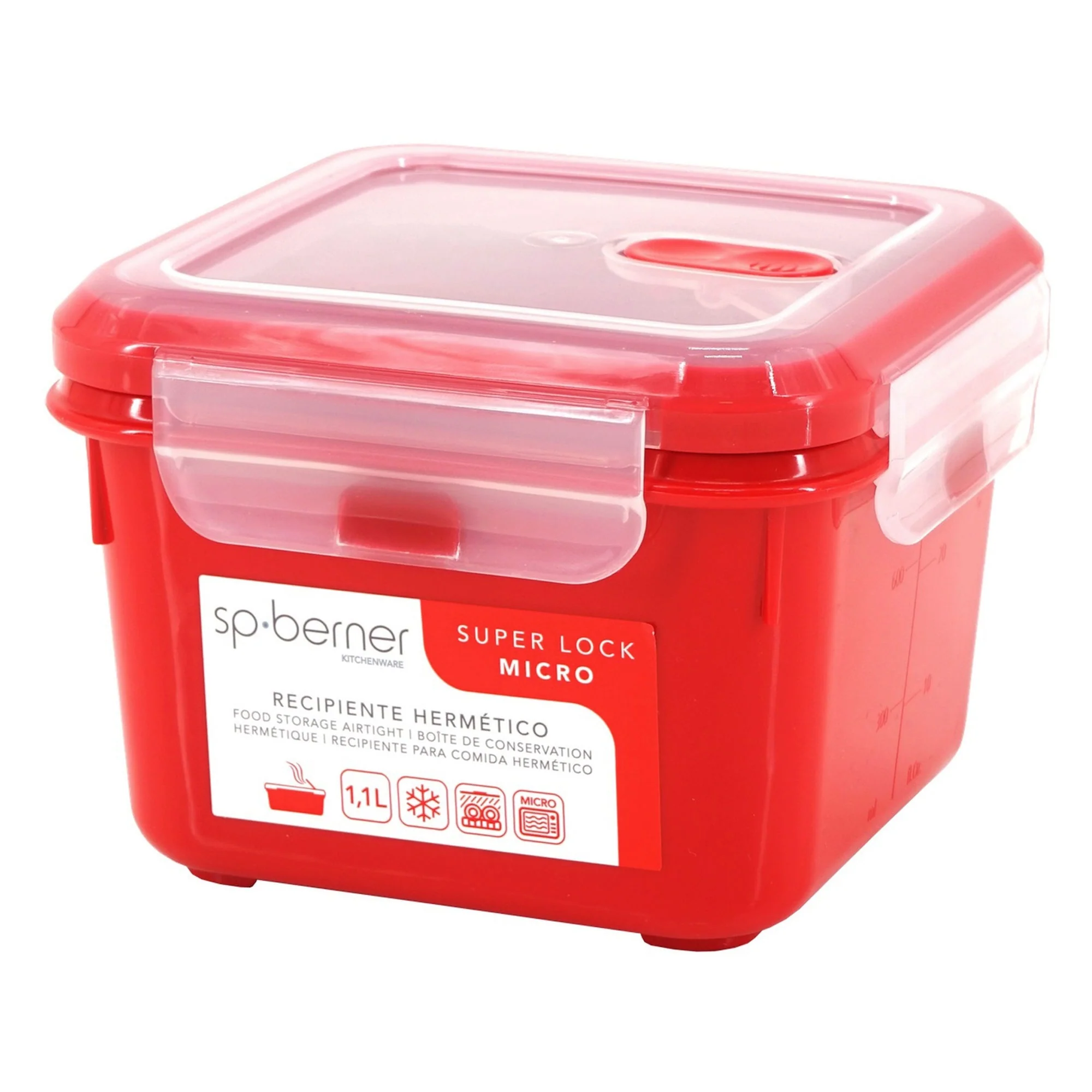 Hermético Super Lock Micro 1,1 L., Cuadrado, Apto Para Cocinar Al Vapor En El Microondas, Ideal Transporte Y Almacenamiento De Alimentos, Cierre Clip