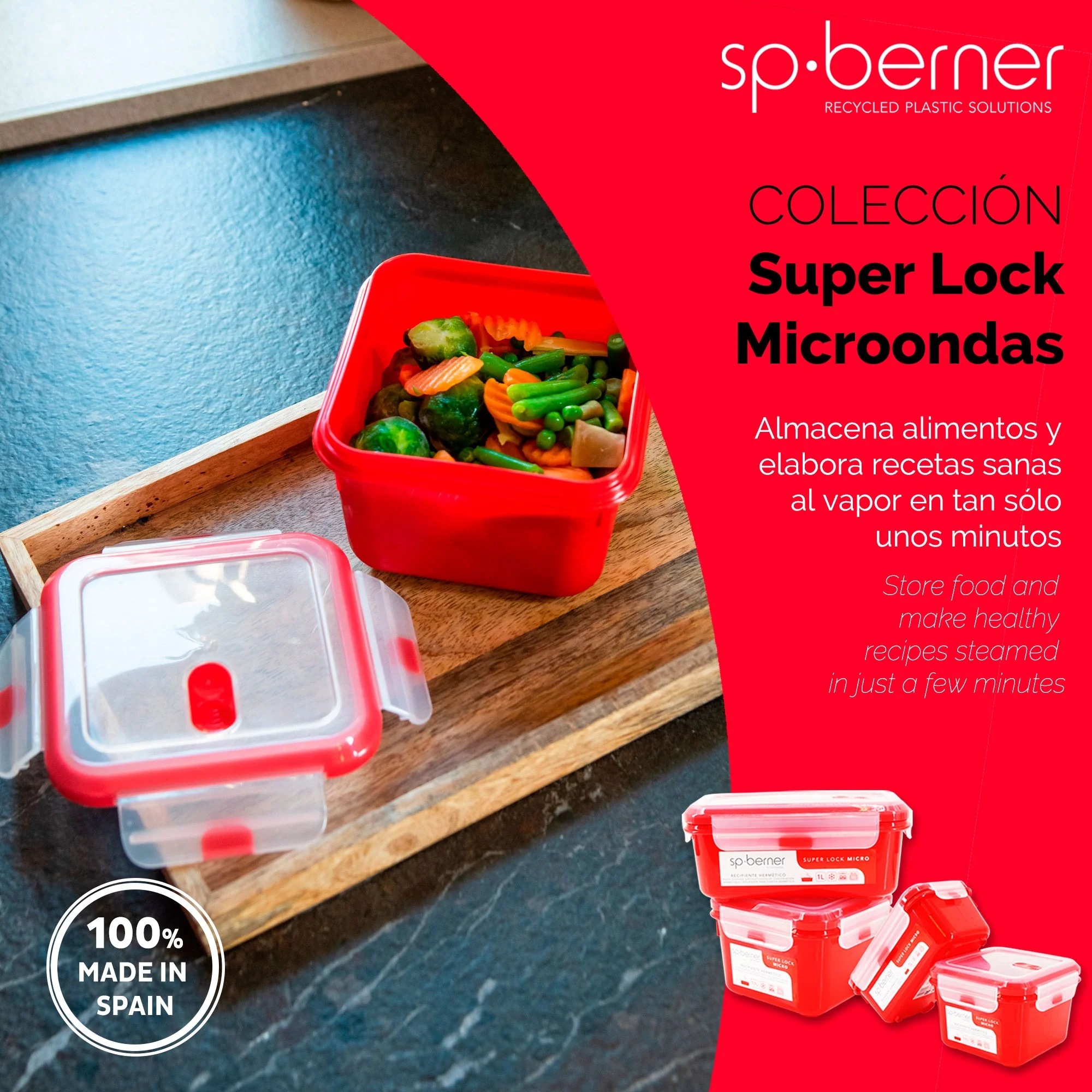 Hermético Super Lock Micro 1,1 L., Cuadrado, Apto Para Cocinar Al Vapor En El Microondas, Ideal Transporte Y Almacenamiento De Alimentos, Cierre Clip - Image 2