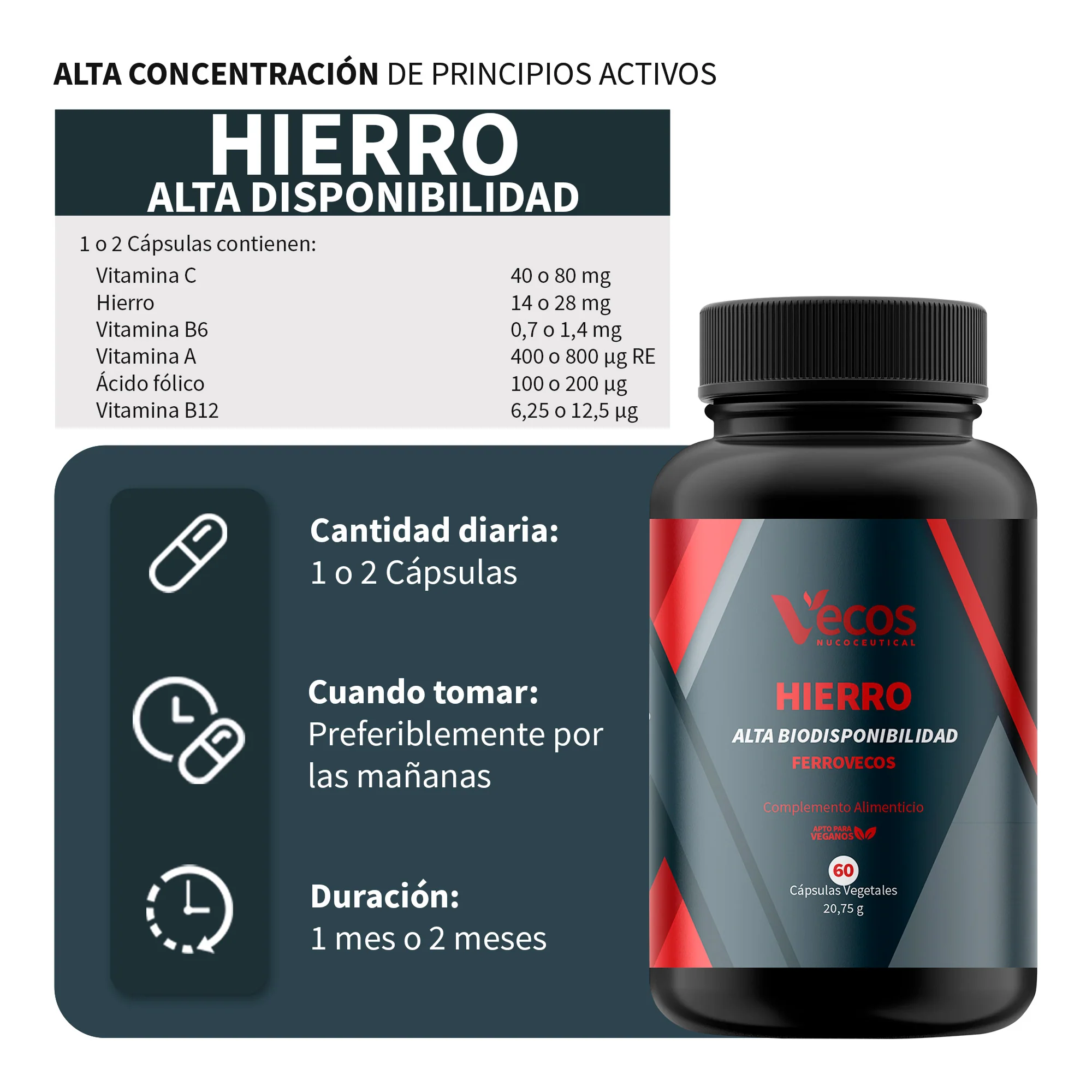 Hierro Alta Biodisponibilidad Vecos 60 Cápsulas | Energía Y Reducción De La Fatiga - Image 3