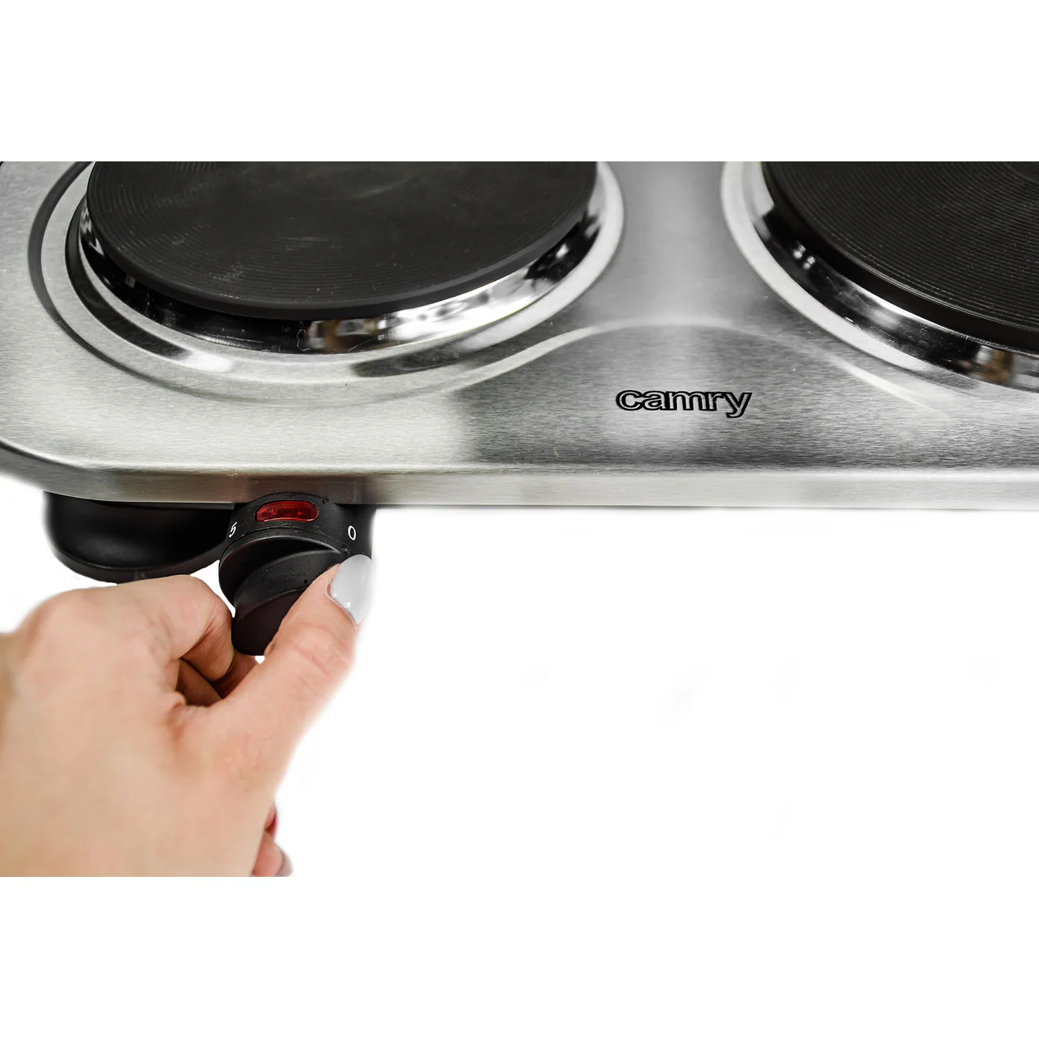 Hornillo Eléctrico Doble, Zona Cocinado 18,5 - 15.5 Cm, 2 Termostatos Regulación Continua Camry Cr6511 Plata - Image 5