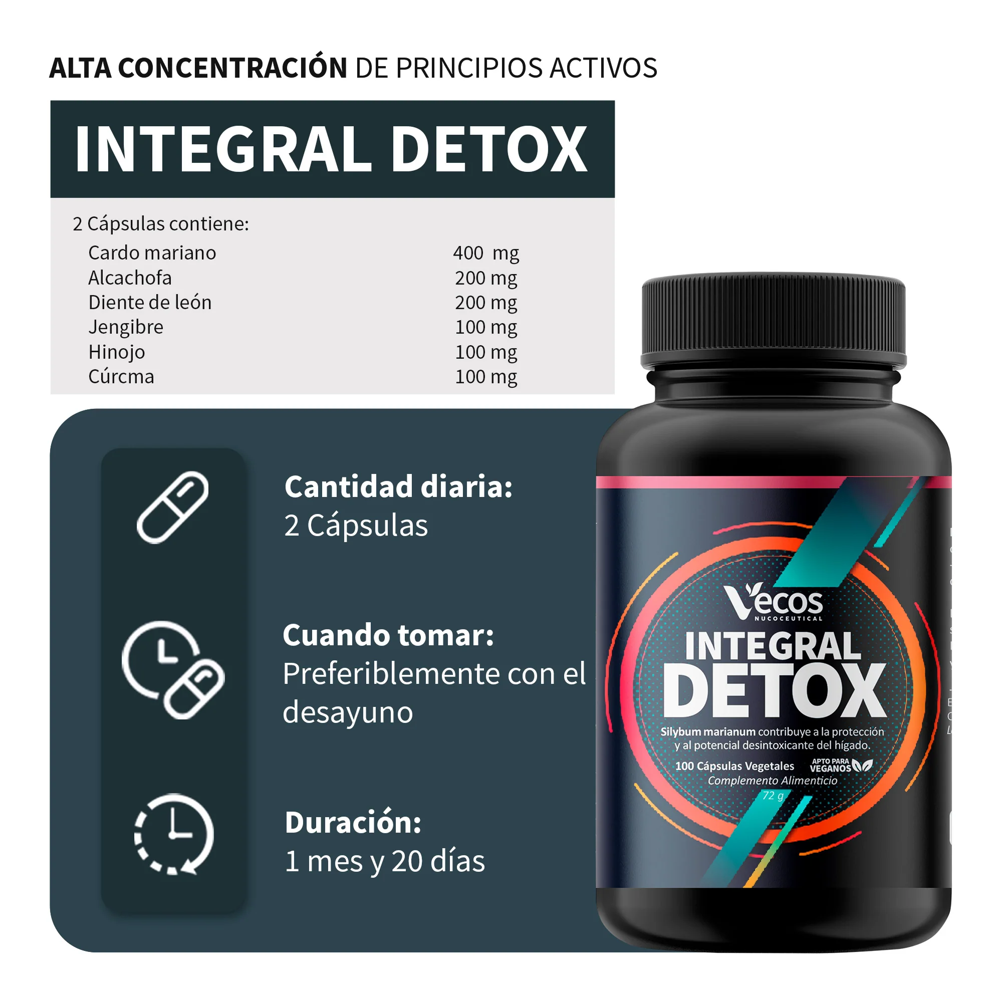 Integral Detox Vecos 100 Cápsulas | Para La Retención De Líquidos E Hinchazón | Cardo Mariano + Alcachofa - Image 3