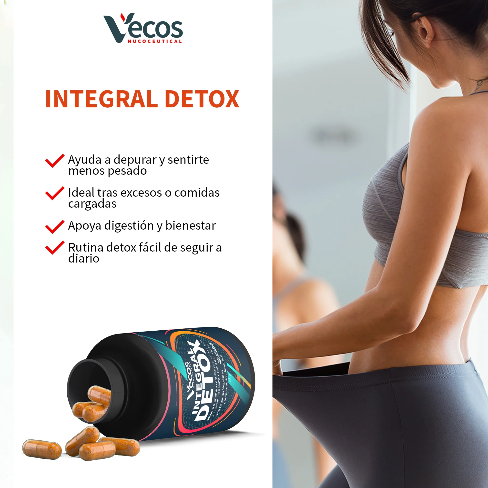 Integral Detox Vecos 100 Cápsulas | Para La Retención De Líquidos E Hinchazón | Cardo Mariano + Alcachofa - Image 4